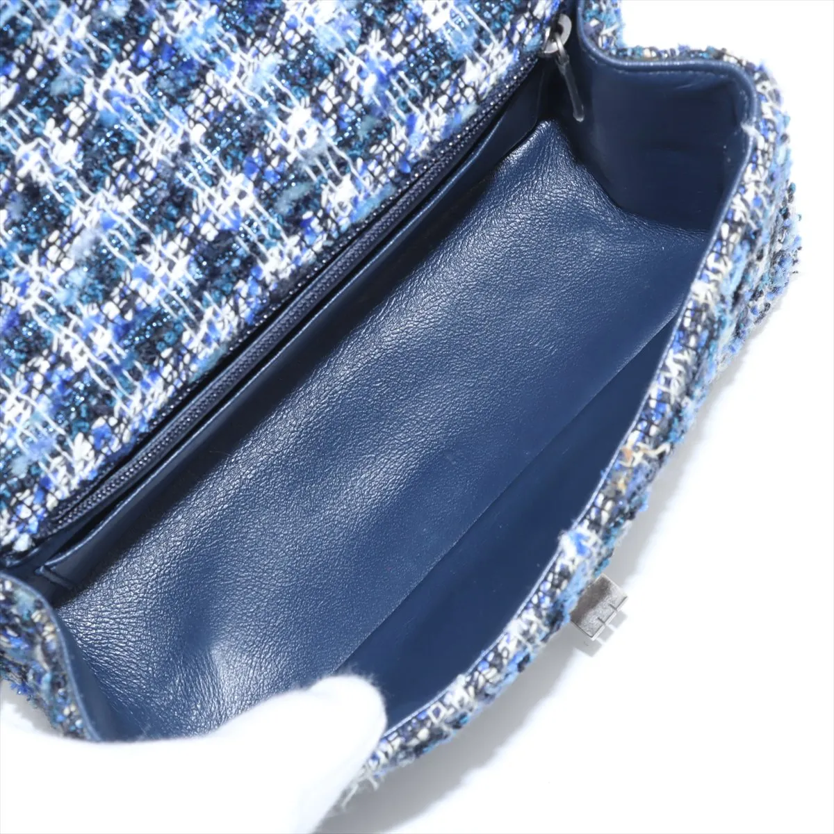Matelasse 2.55 Mini Tweed Single Flap Double Chain Bag Blue Gunmetal Hardware 29477781 29th Series AS0874 — view 7