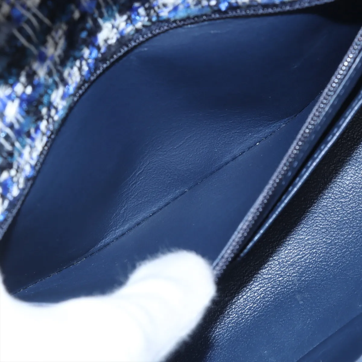 Matelasse 2.55 Mini Tweed Single Flap Double Chain Bag Blue Gunmetal Hardware 29477781 29th Series AS0874 — view 9