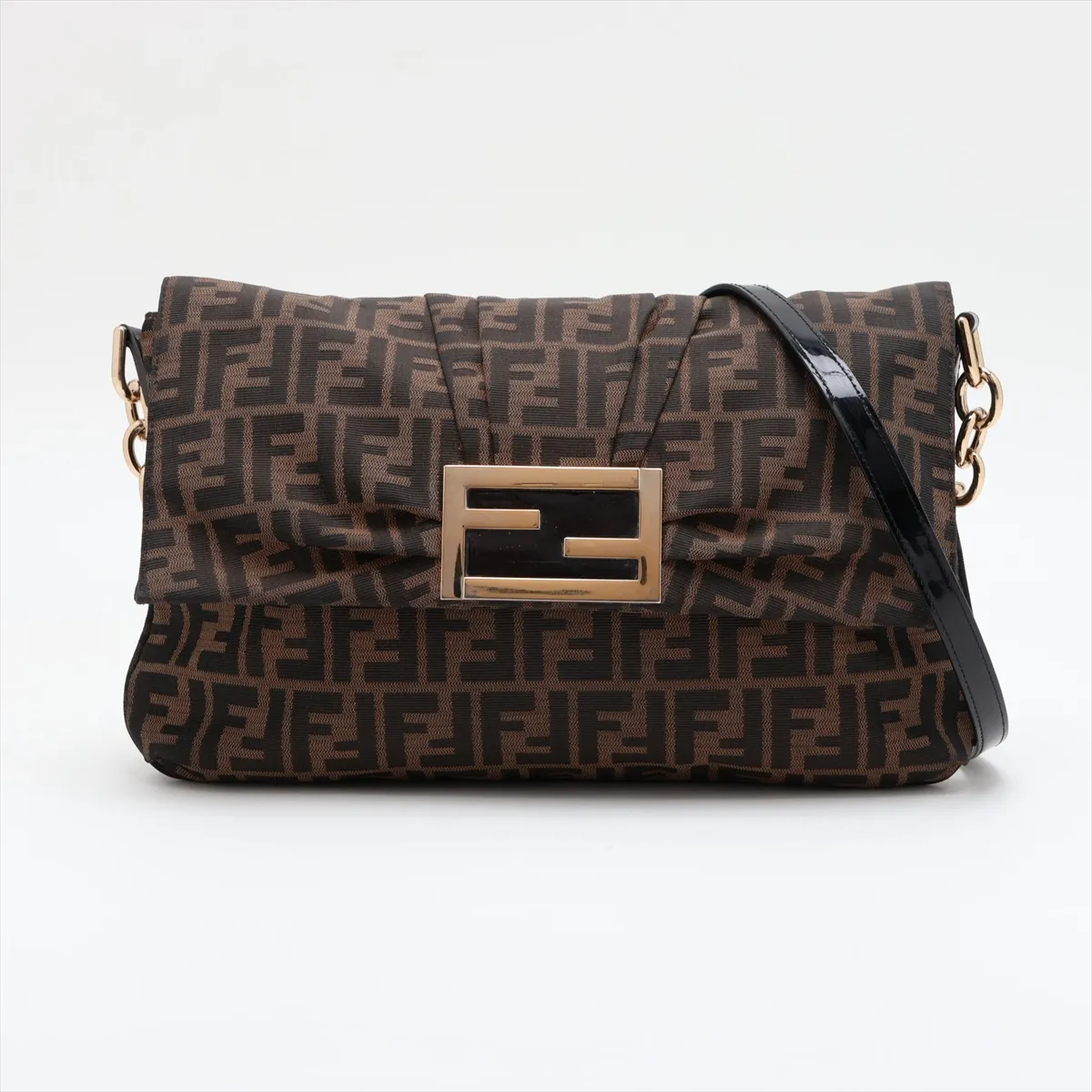 Zucca Canvas x Leather Shoulder Bag, Brown x Black, 8BT163