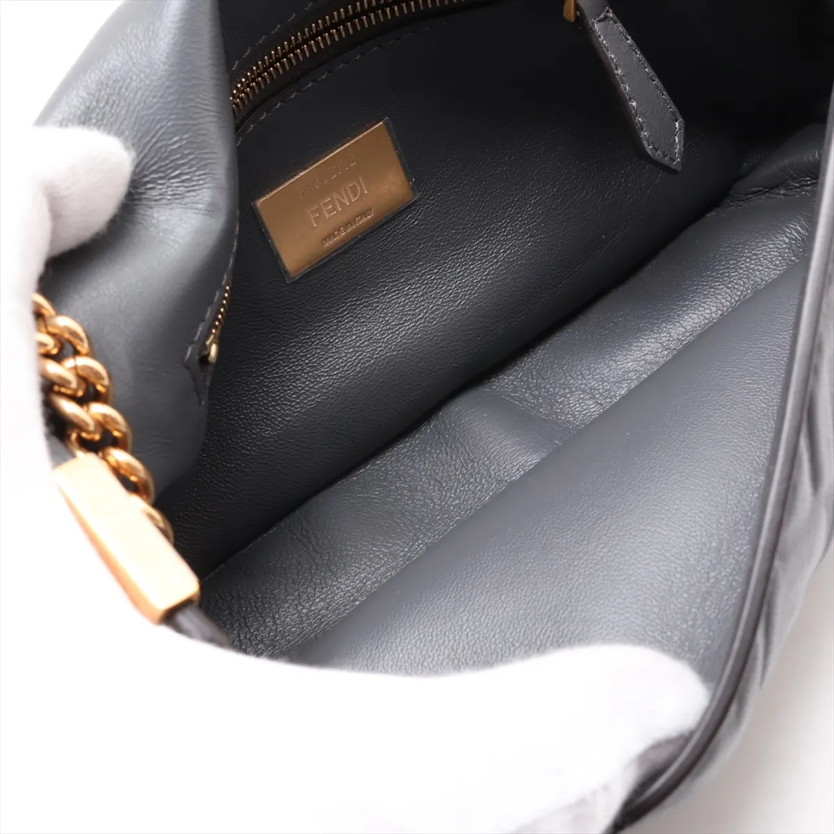 Zucca Mamma Bucket Leather Chain Shoulder Bag, Gray, 8BR793 — view 7