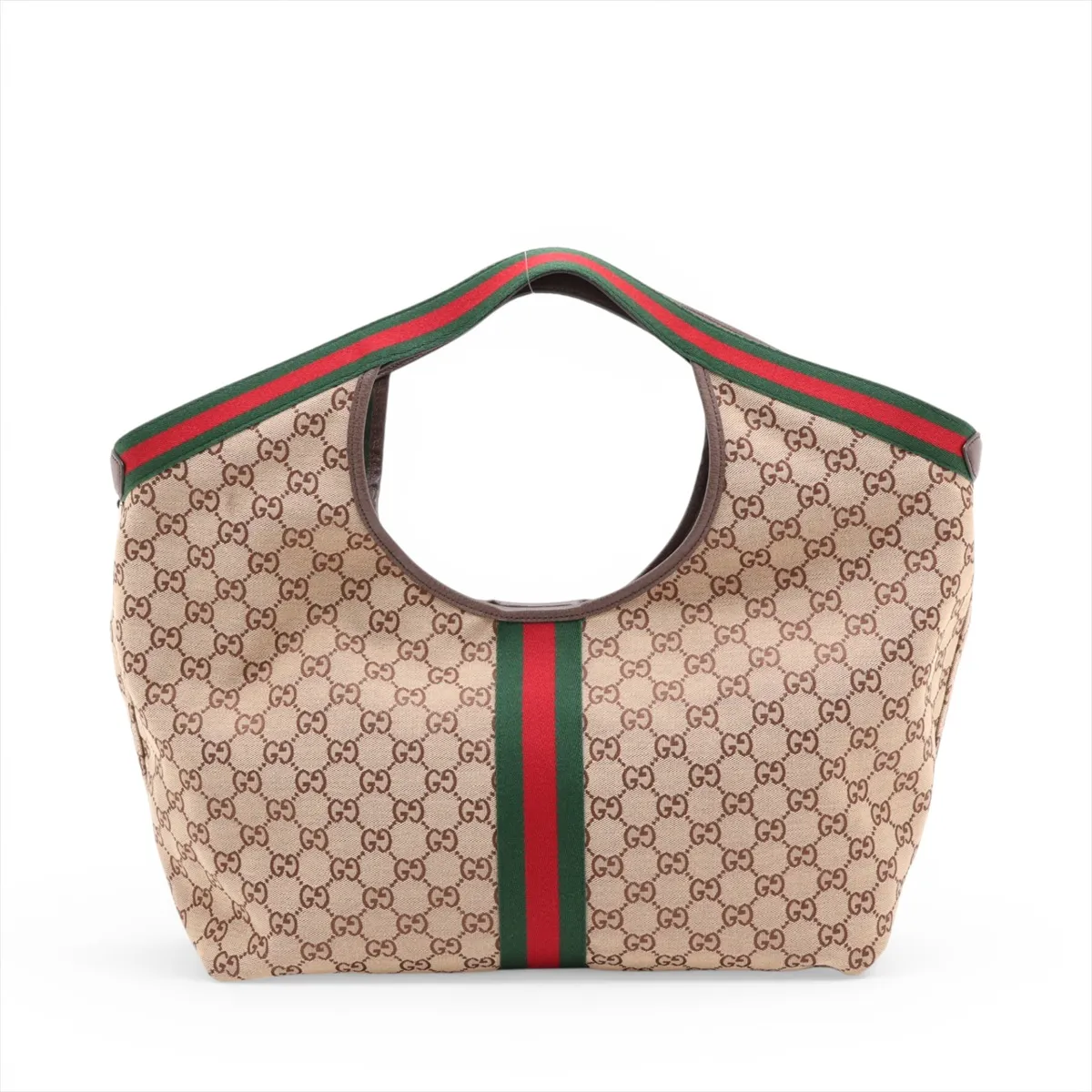 GG Canvas Ophidia Canvas x Leather Tote Bag, Beige x Brown, 853971 — view 2