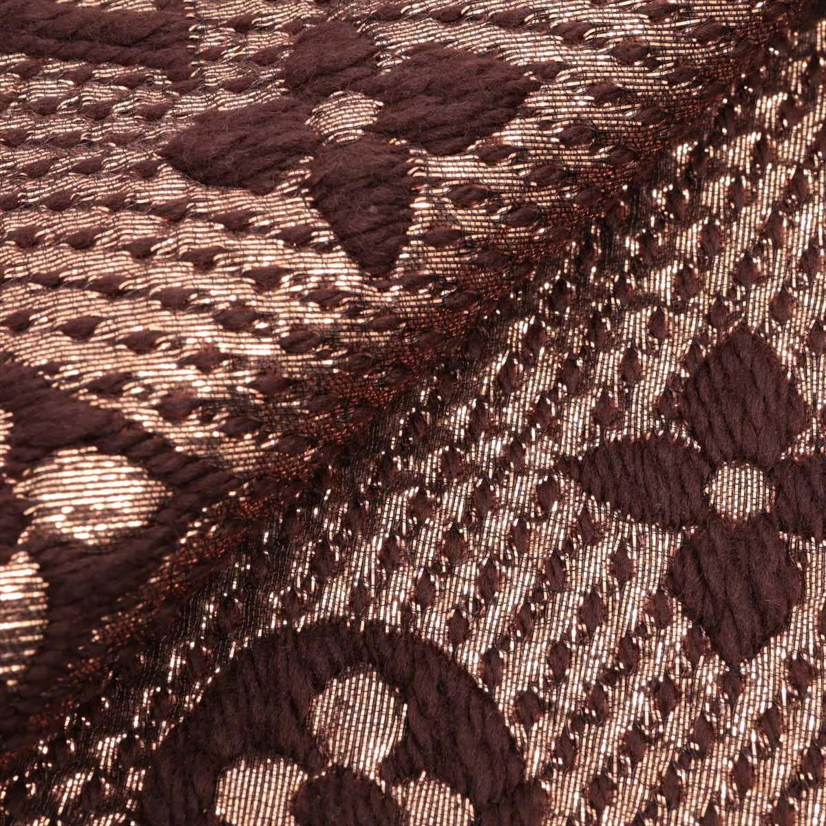 M71383 Echarpe Logomania Shine IS1220 Scarf, Wool x Silk x Polyester, Brown x Gold. Shows wear, — view 2