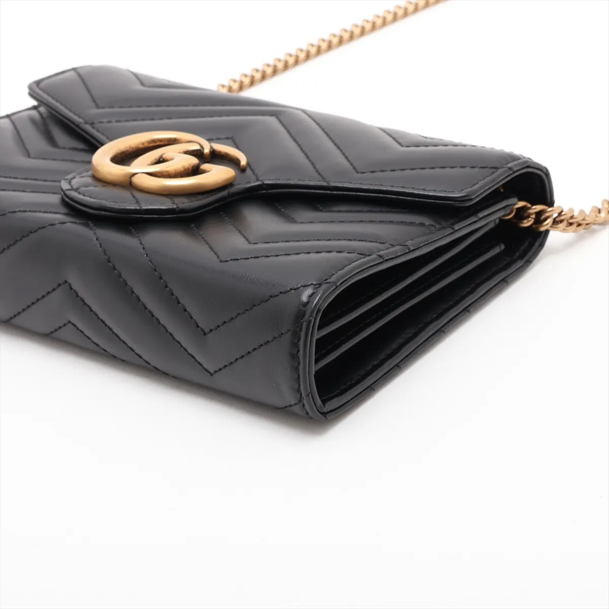GG Marmont Leather Chain Wallet, Black, 474575 — view 3