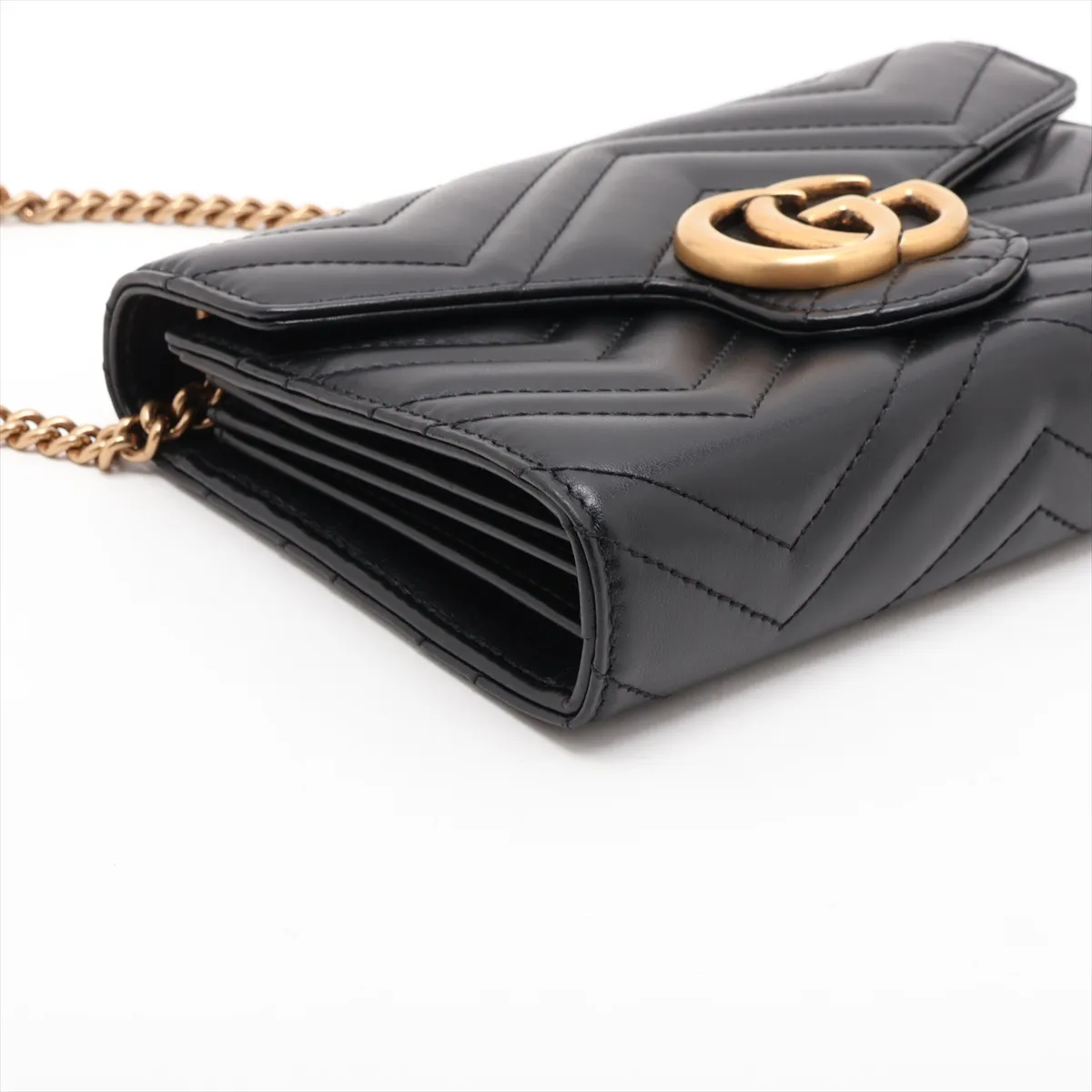 GG Marmont Leather Chain Wallet, Black, 474575 — view 4