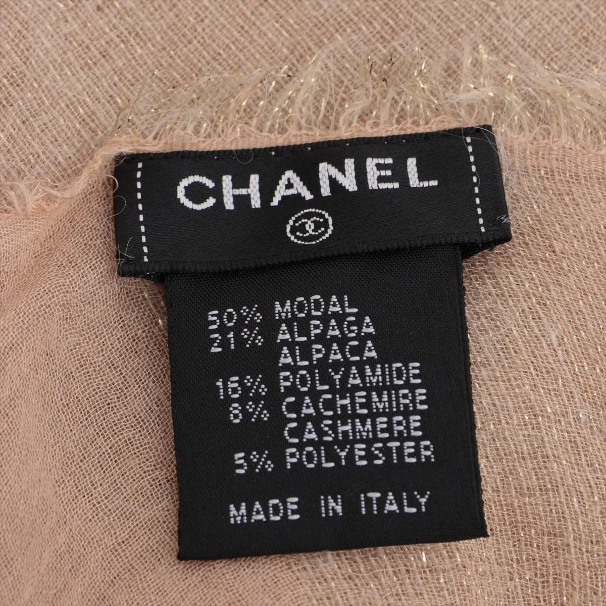 Coco Mark Stole, Modal x Alpaca, Gold x Beige. Shows signs of wear, — view 3