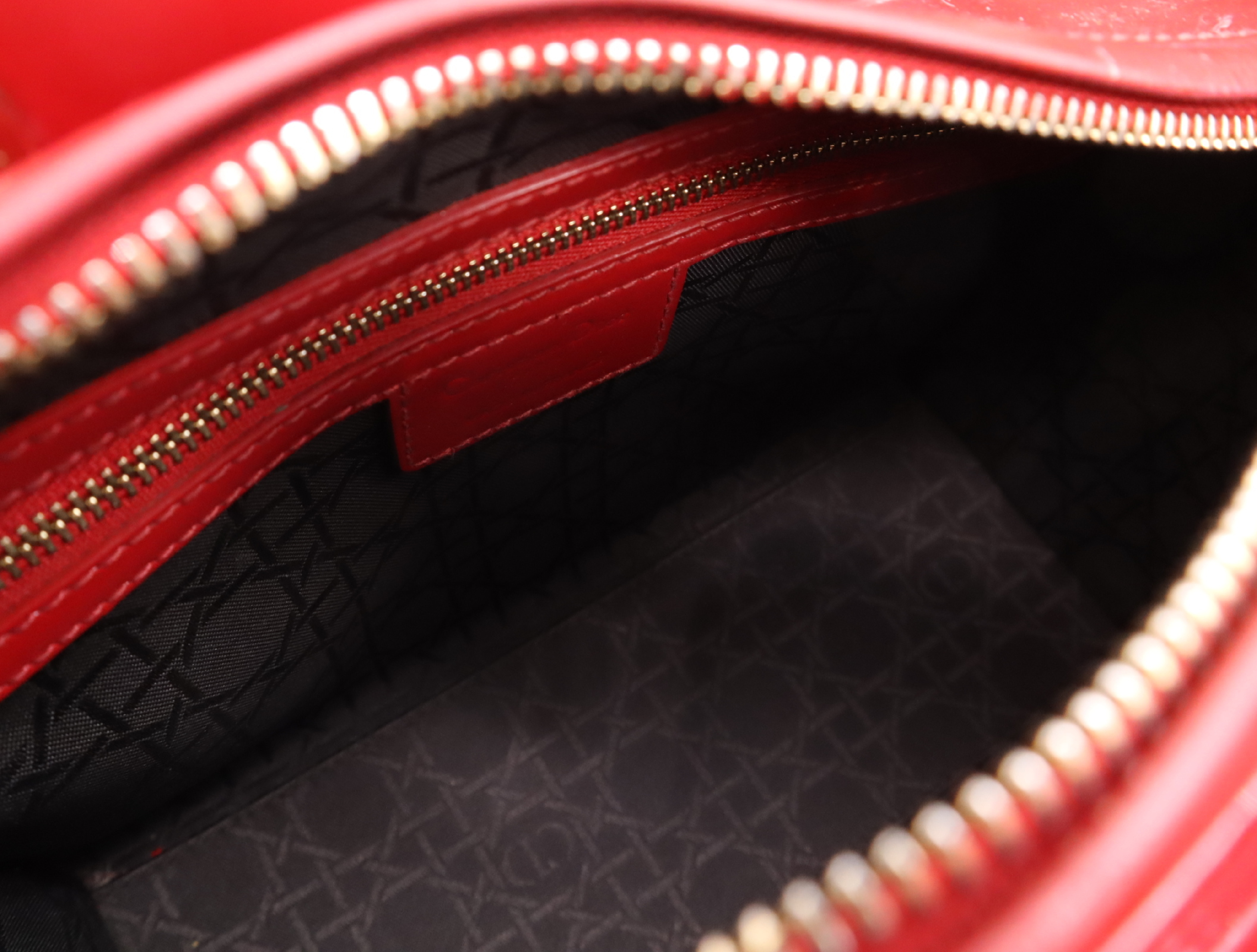 Patent Leather Lady Dior Cannage Handbag, Red, with Shoulder Strap — view 14