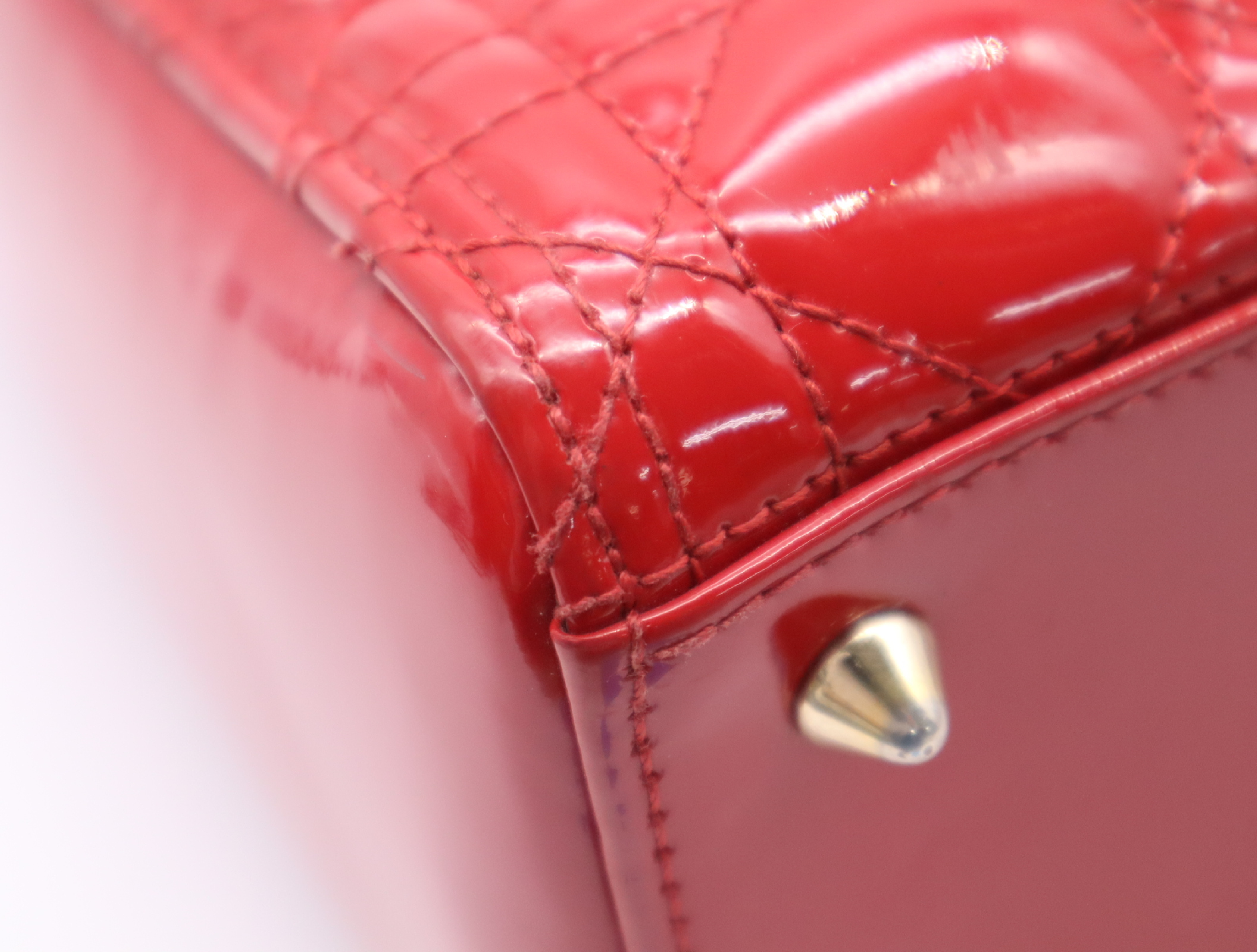 Patent Leather Lady Dior Cannage Handbag, Red, with Shoulder Strap — view 6