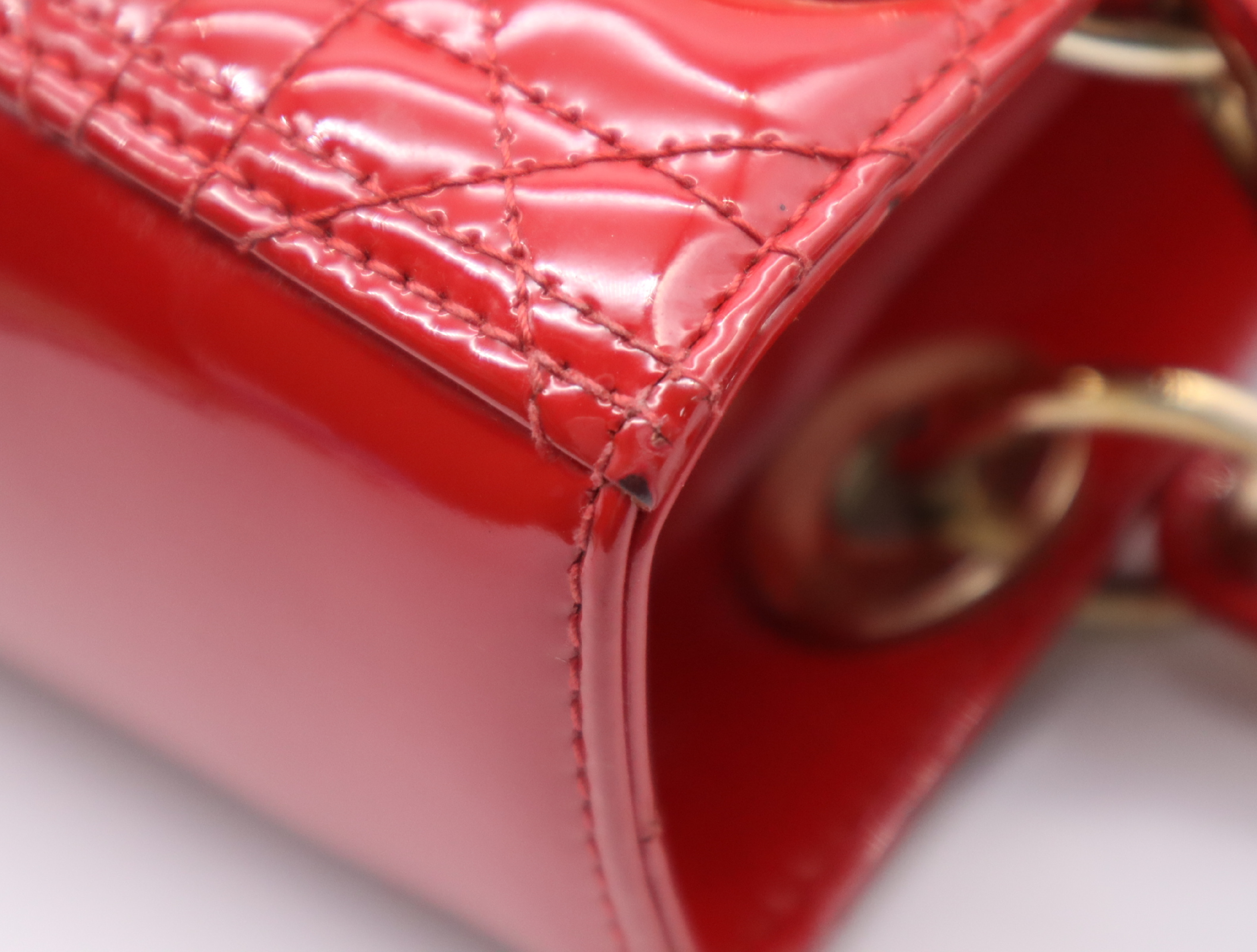 Patent Leather Lady Dior Cannage Handbag, Red, with Shoulder Strap — view 8