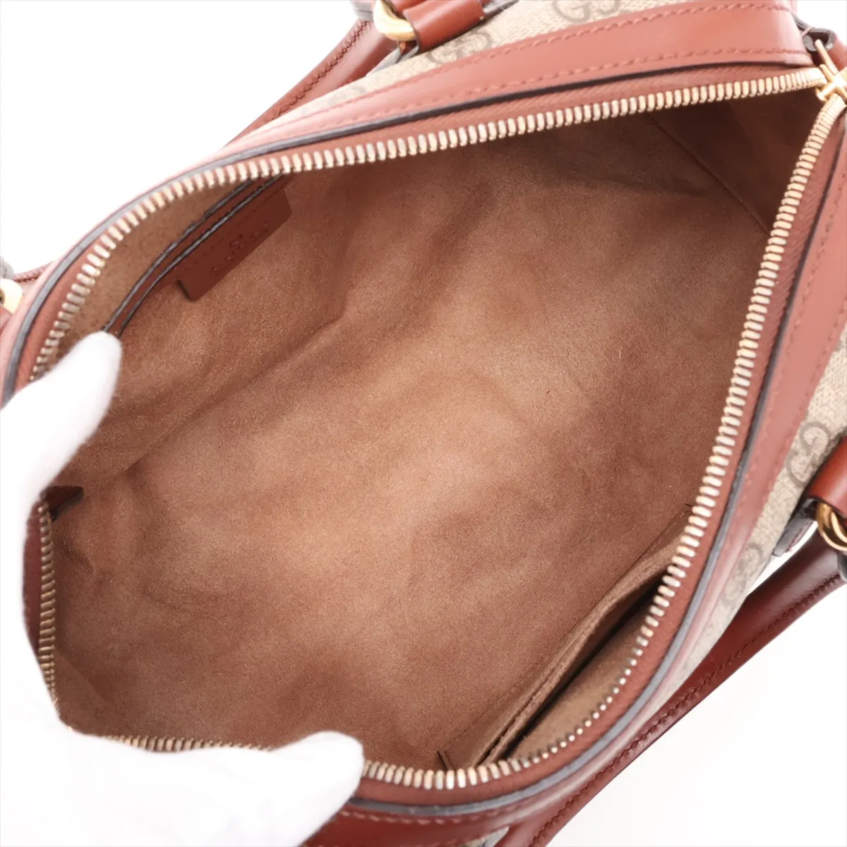 GG Supreme 409529 PVC x Leather 2-Way Handbag, Beige — view 8
