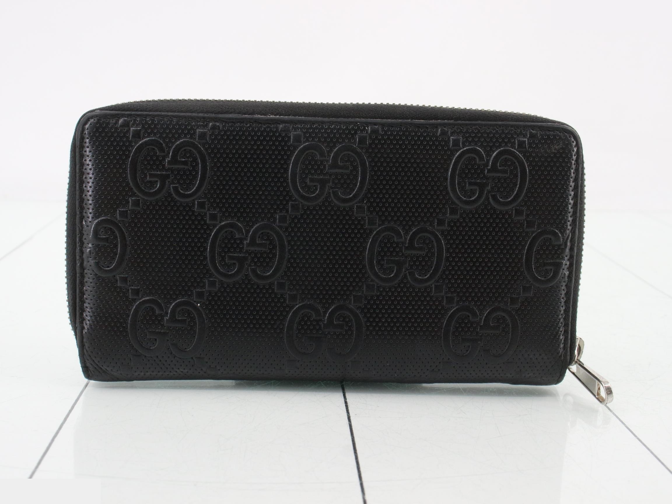 GG Embossed Zip-Around Wallet, Leather, Black — view 2