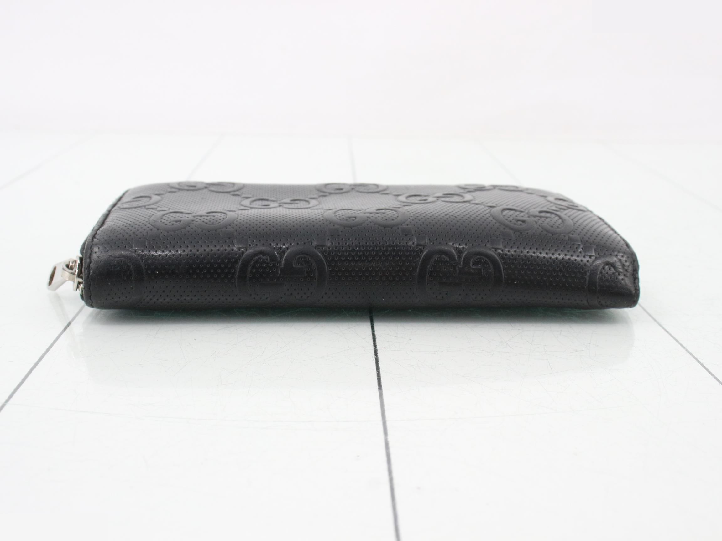 GG Embossed Zip-Around Wallet, Leather, Black — view 3