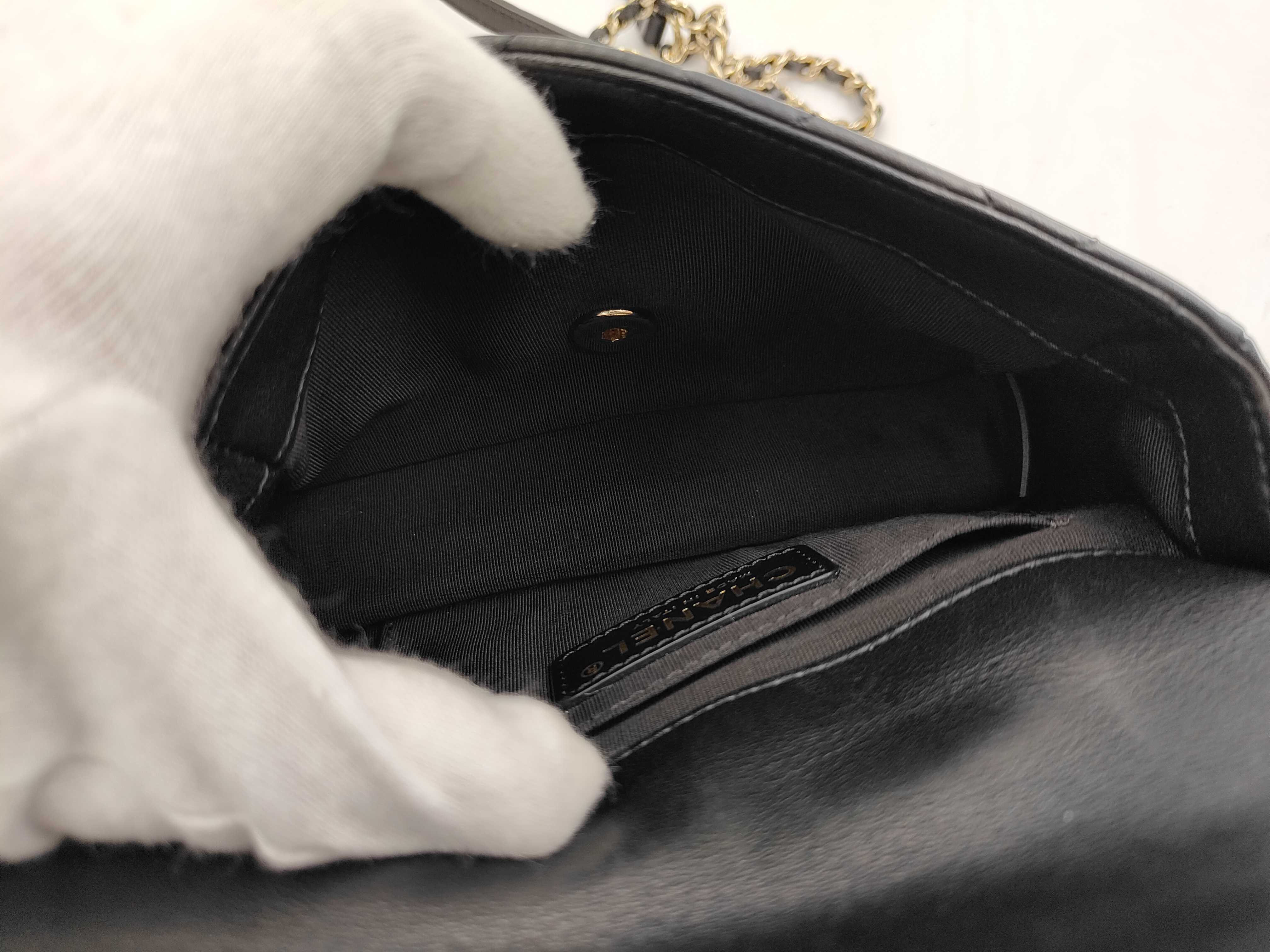 Mini Matelassé Pearl Lambskin Gold Hardware Chain Shoulder Bag, Card & Seal Serial Number , AS1436, Black Shoulder Bag — view 11