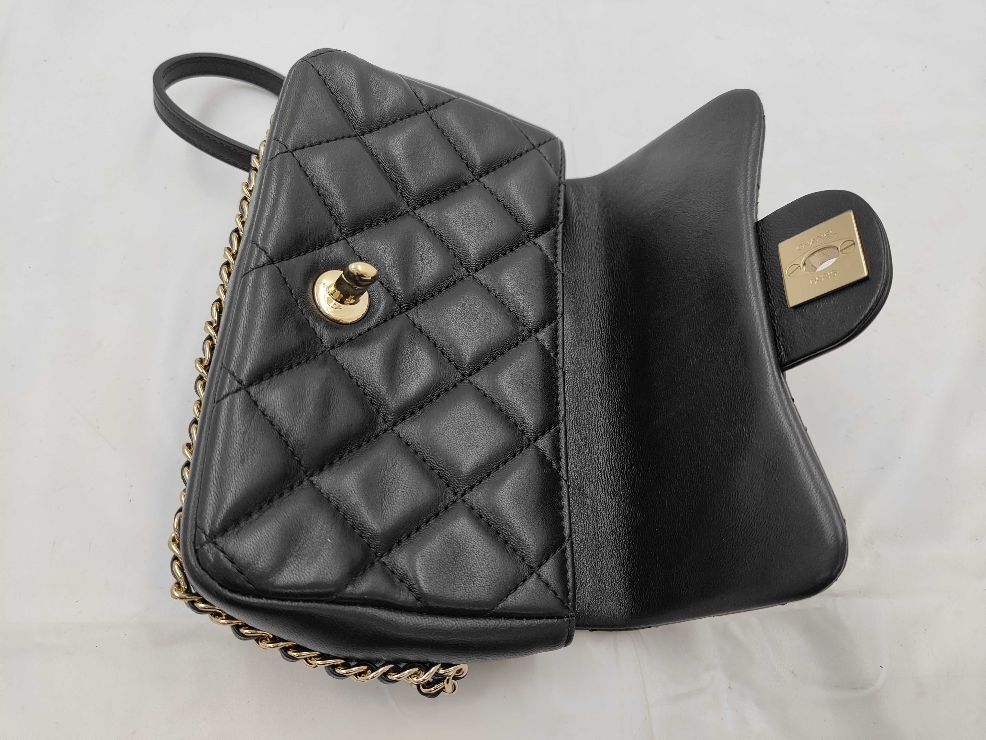 Mini Matelassé Pearl Lambskin Gold Hardware Chain Shoulder Bag, Card & Seal Serial Number , AS1436, Black Shoulder Bag — view 8