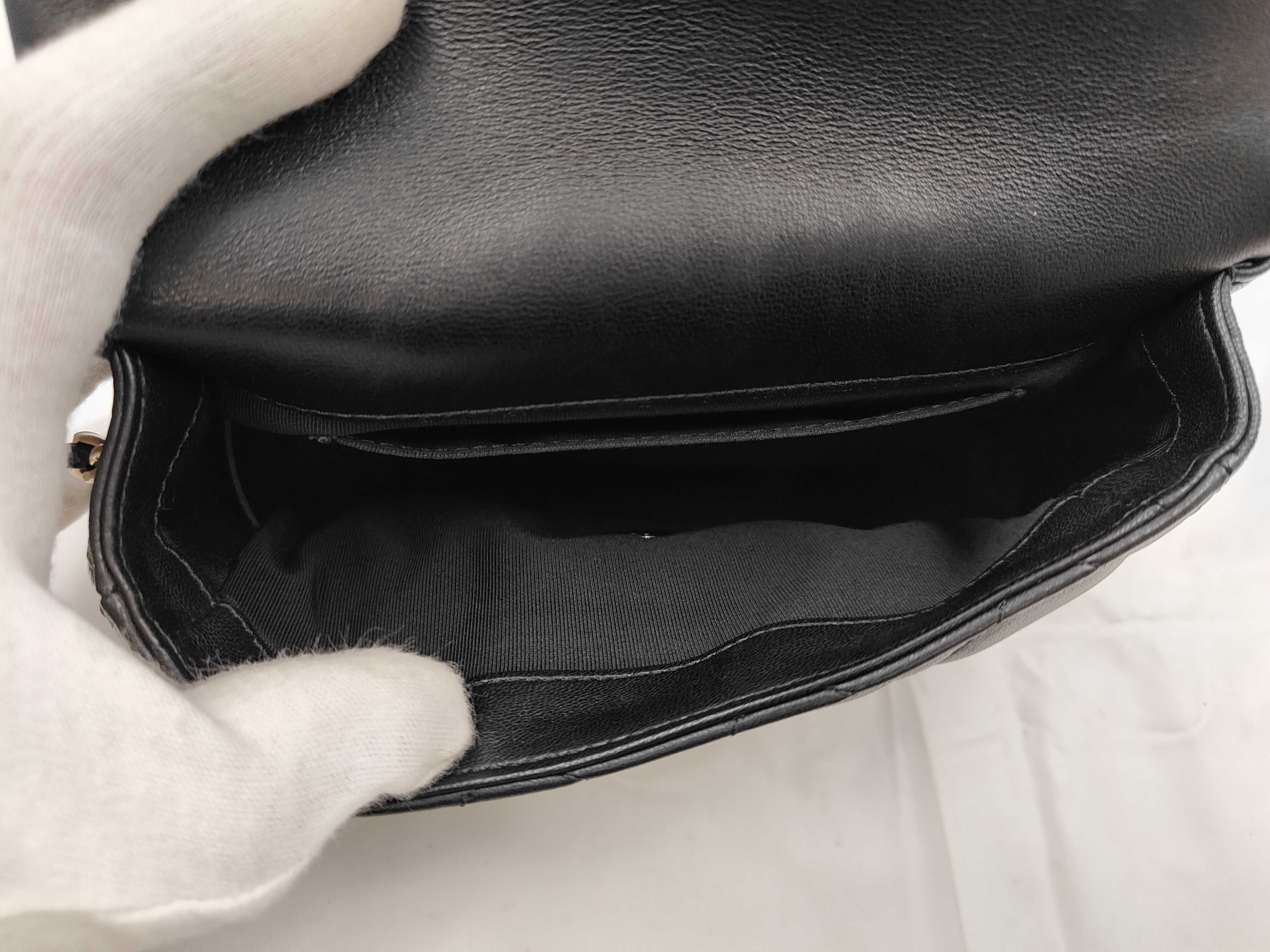 Mini Matelassé Pearl Lambskin Gold Hardware Chain Shoulder Bag, Card & Seal Serial Number , AS1436, Black Shoulder Bag — view 9