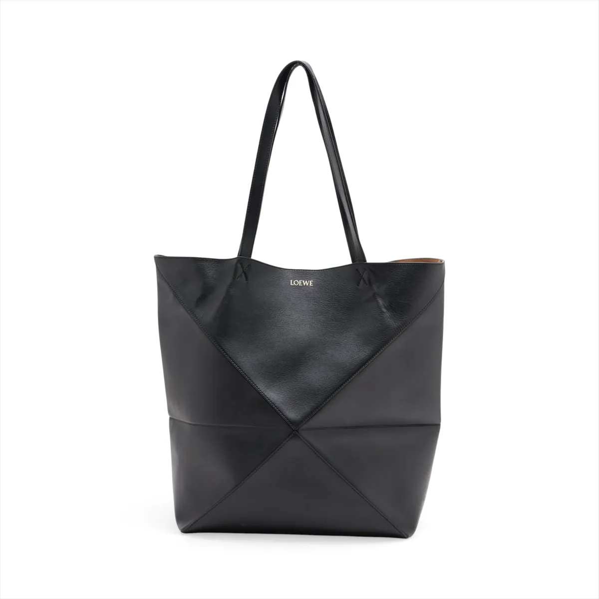 Puzzlefold Large Leather Tote Bag, Black