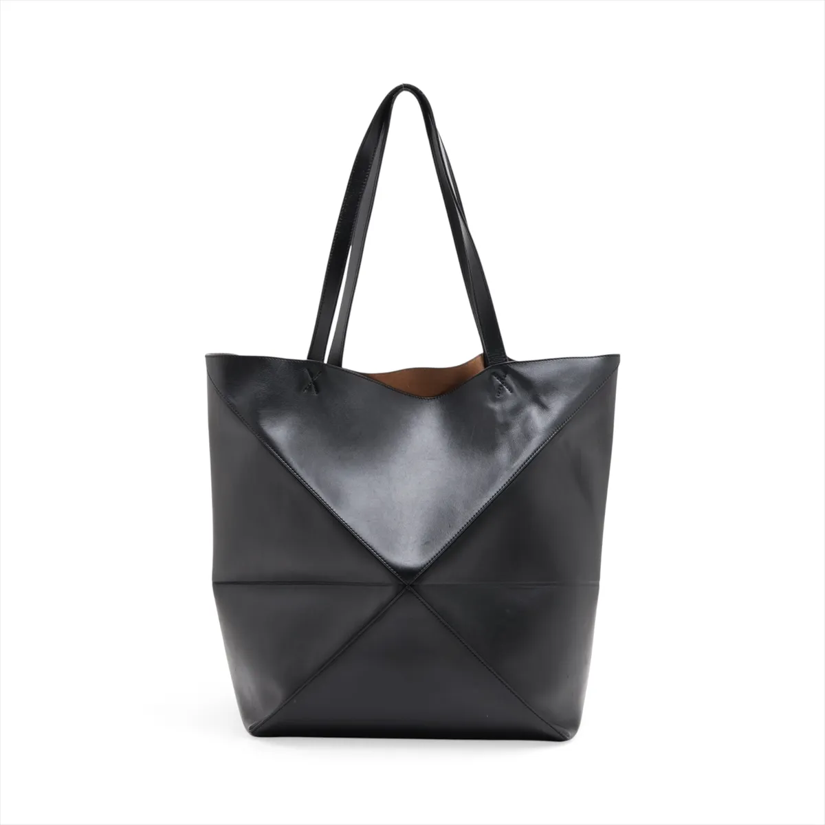 Puzzlefold Large Leather Tote Bag, Black — view 2