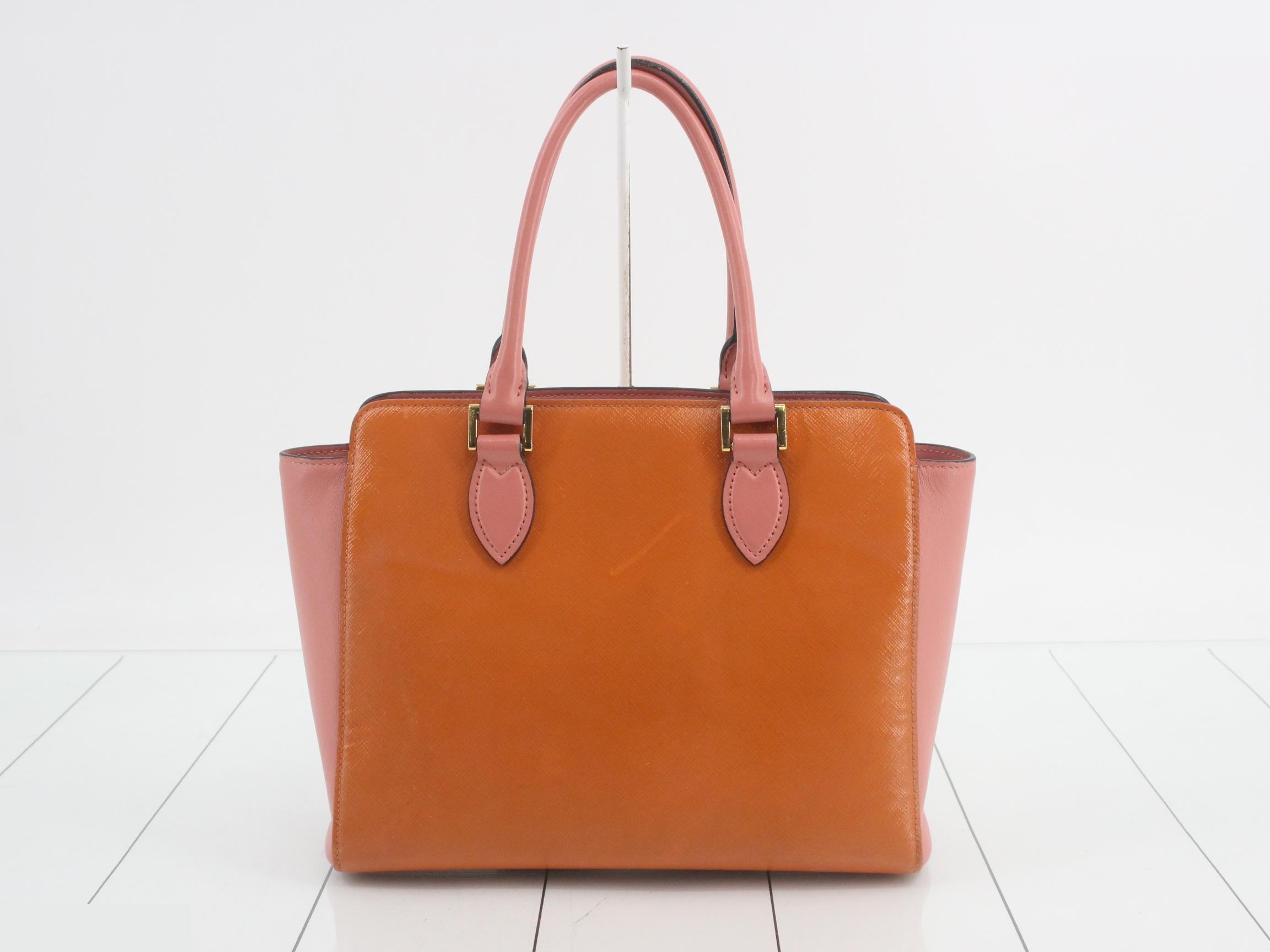 shoulder bag for women, orange and pink, cross-body style, Saffiano leather. — view 2