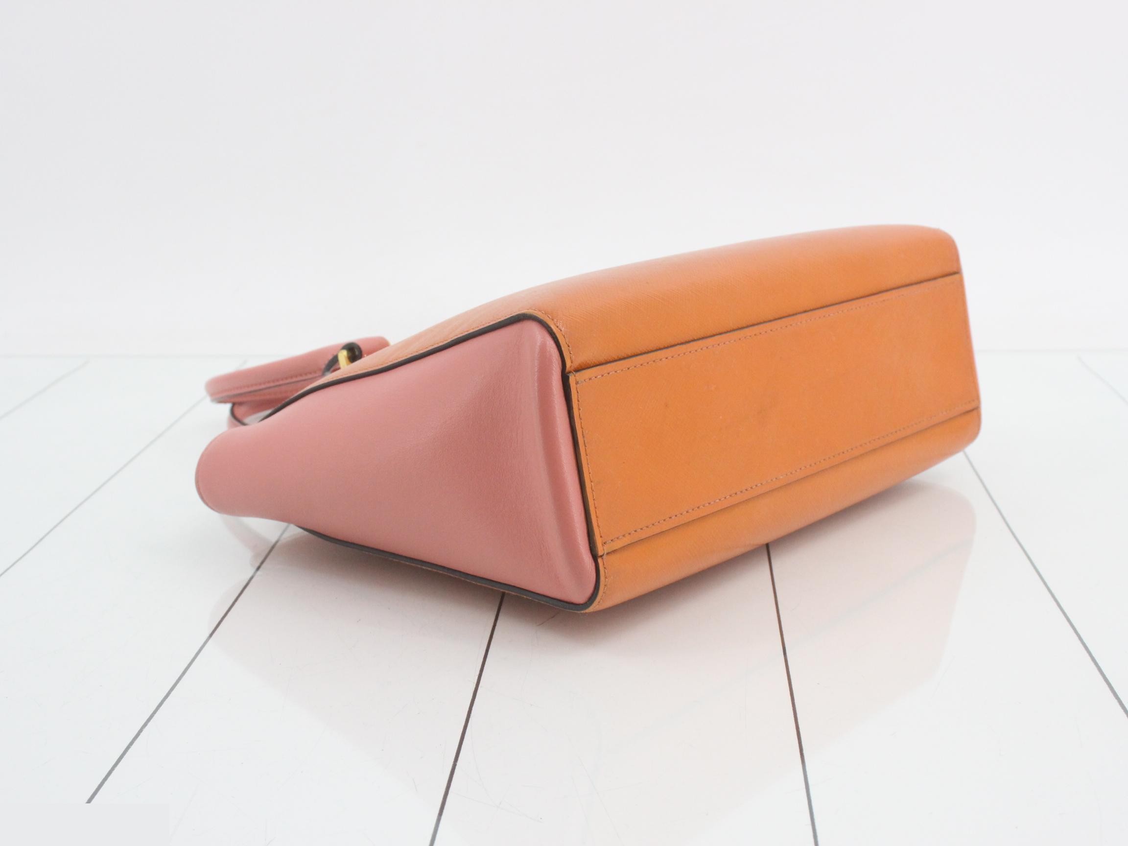 shoulder bag for women, orange and pink, cross-body style, Saffiano leather. — view 5