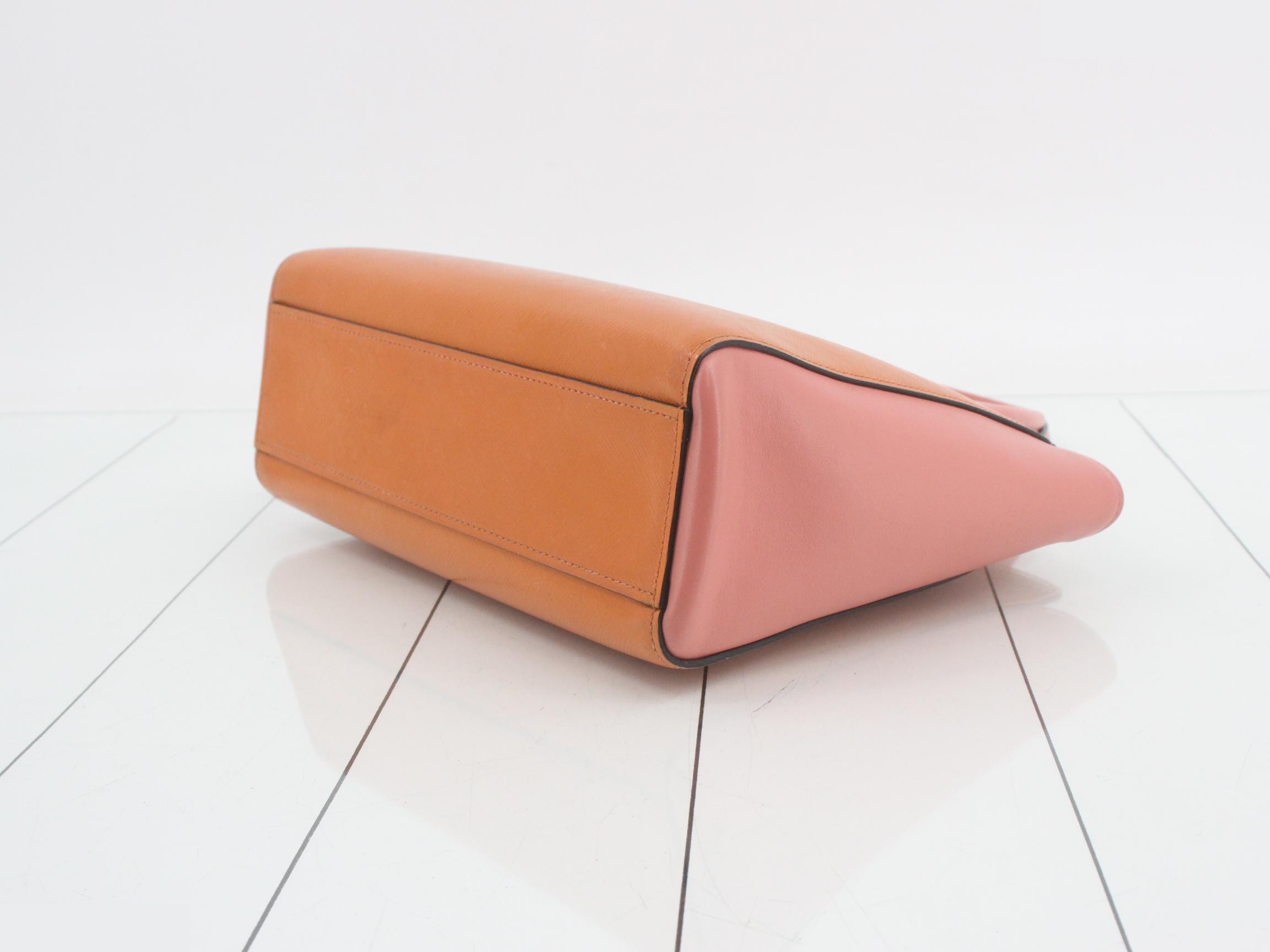 shoulder bag for women, orange and pink, cross-body style, Saffiano leather. — view 6