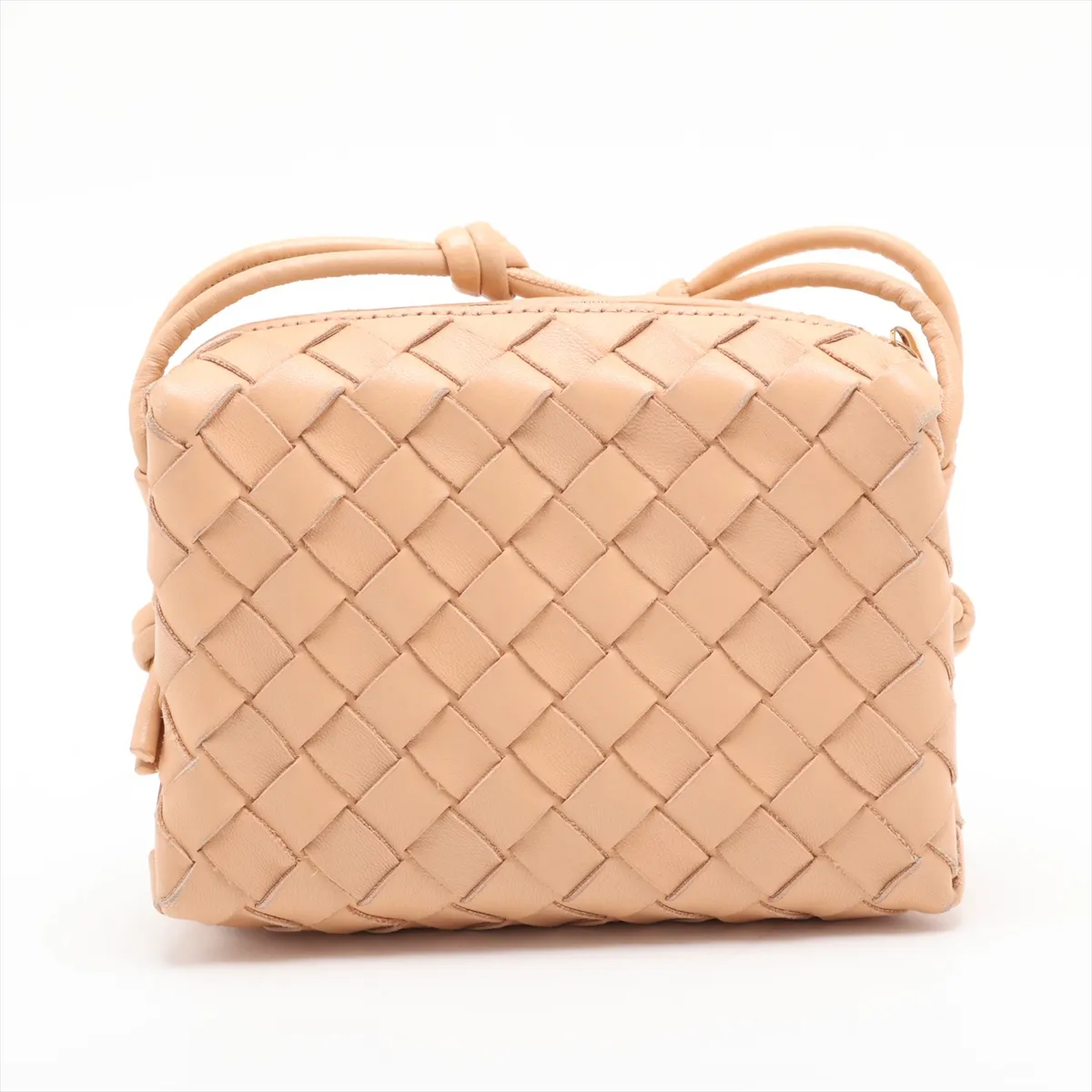Intrecciato Mini Loop Leather Shoulder Bag, Beige — view 2