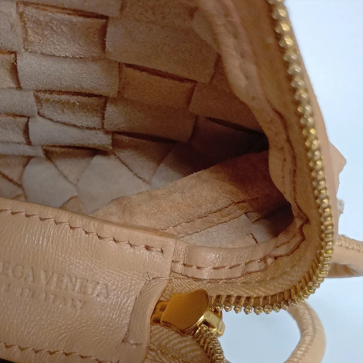 Intrecciato Mini Loop Leather Shoulder Bag, Beige — view 12