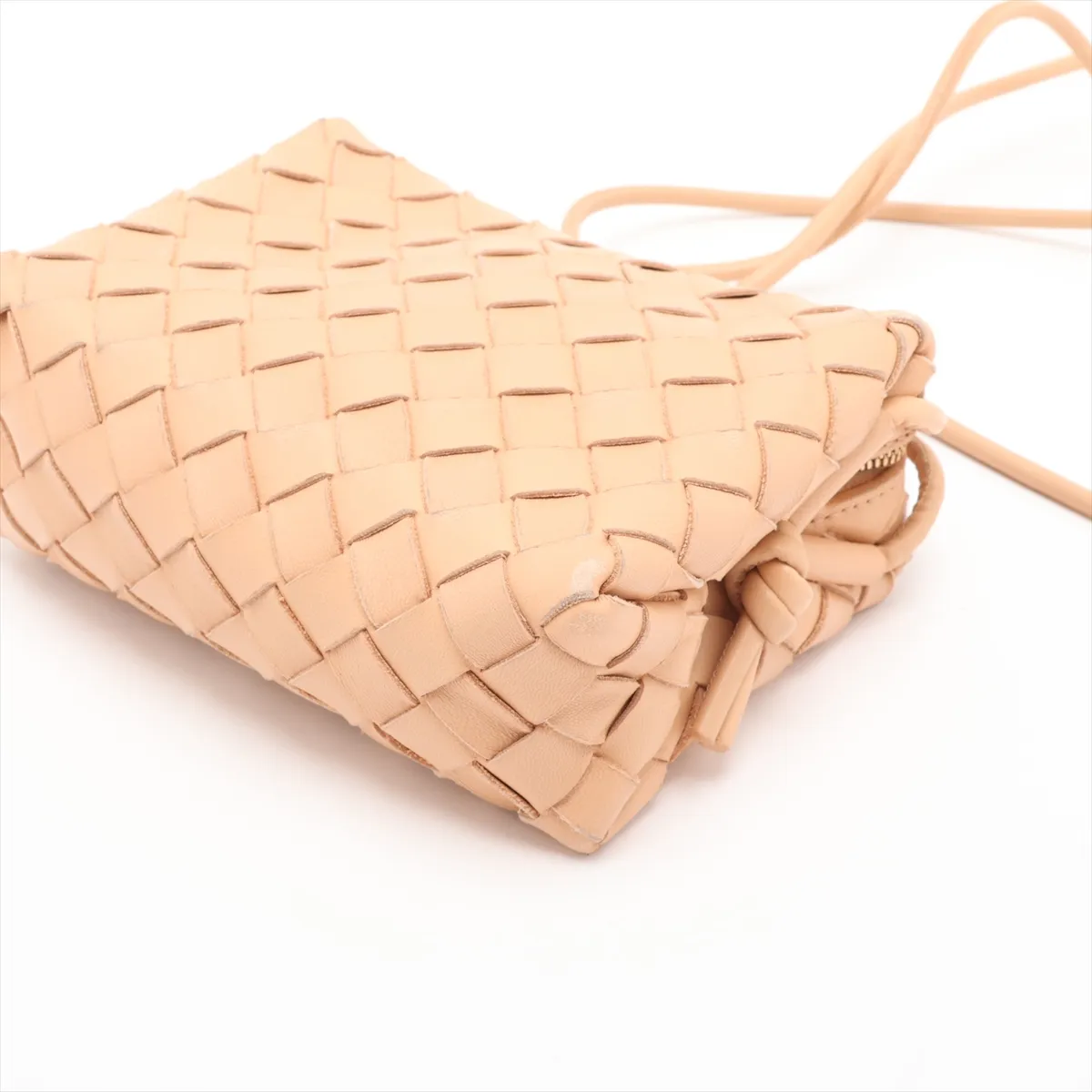 Intrecciato Mini Loop Leather Shoulder Bag, Beige — view 3