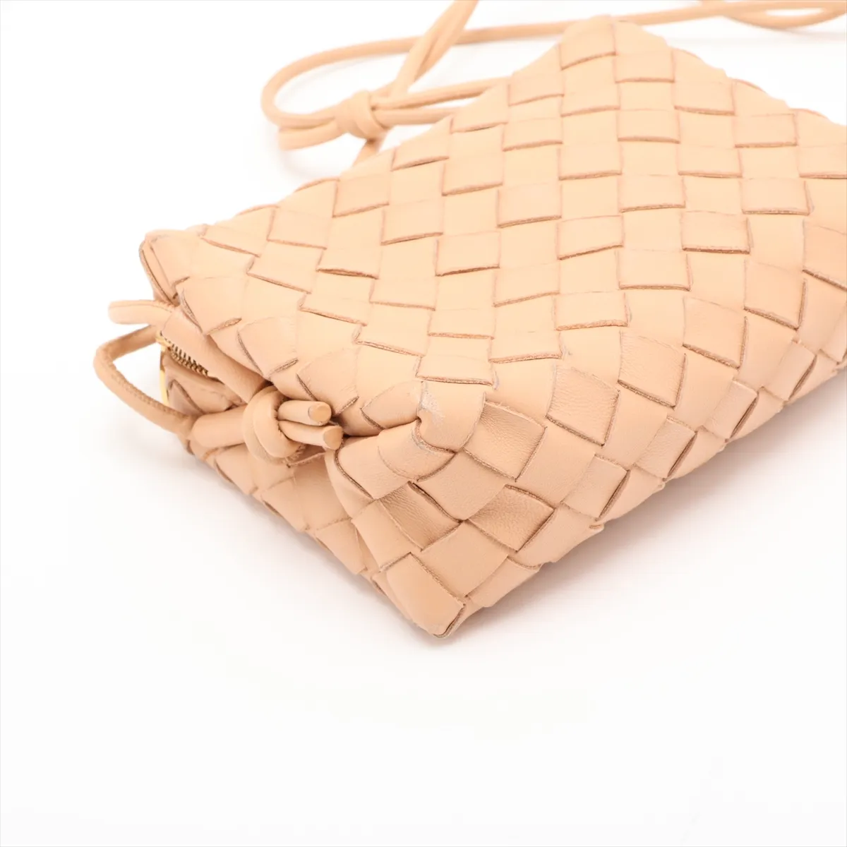 Intrecciato Mini Loop Leather Shoulder Bag, Beige — view 4