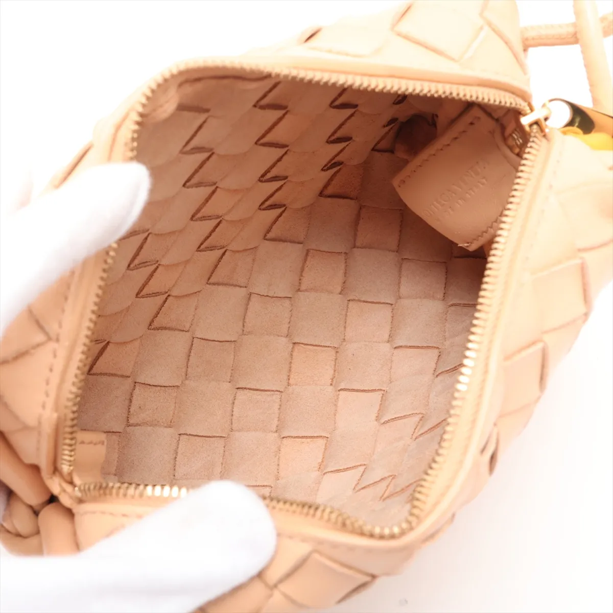 Intrecciato Mini Loop Leather Shoulder Bag, Beige — view 6