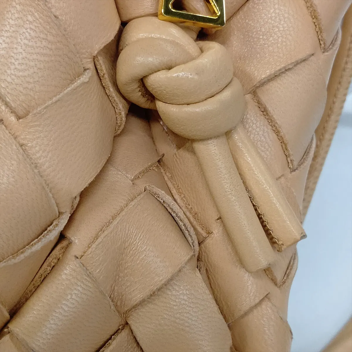 Intrecciato Mini Loop Leather Shoulder Bag, Beige — view 9