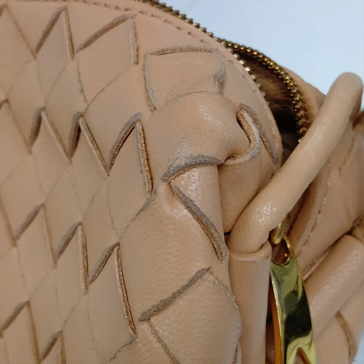 Intrecciato Mini Loop Leather Shoulder Bag, Beige — view 10