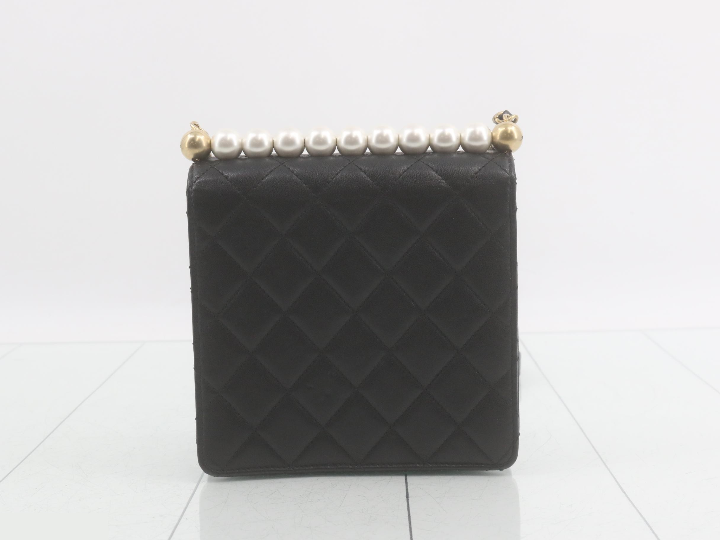 Matelassé Leather Pearl Chain Shoulder Bag — view 2