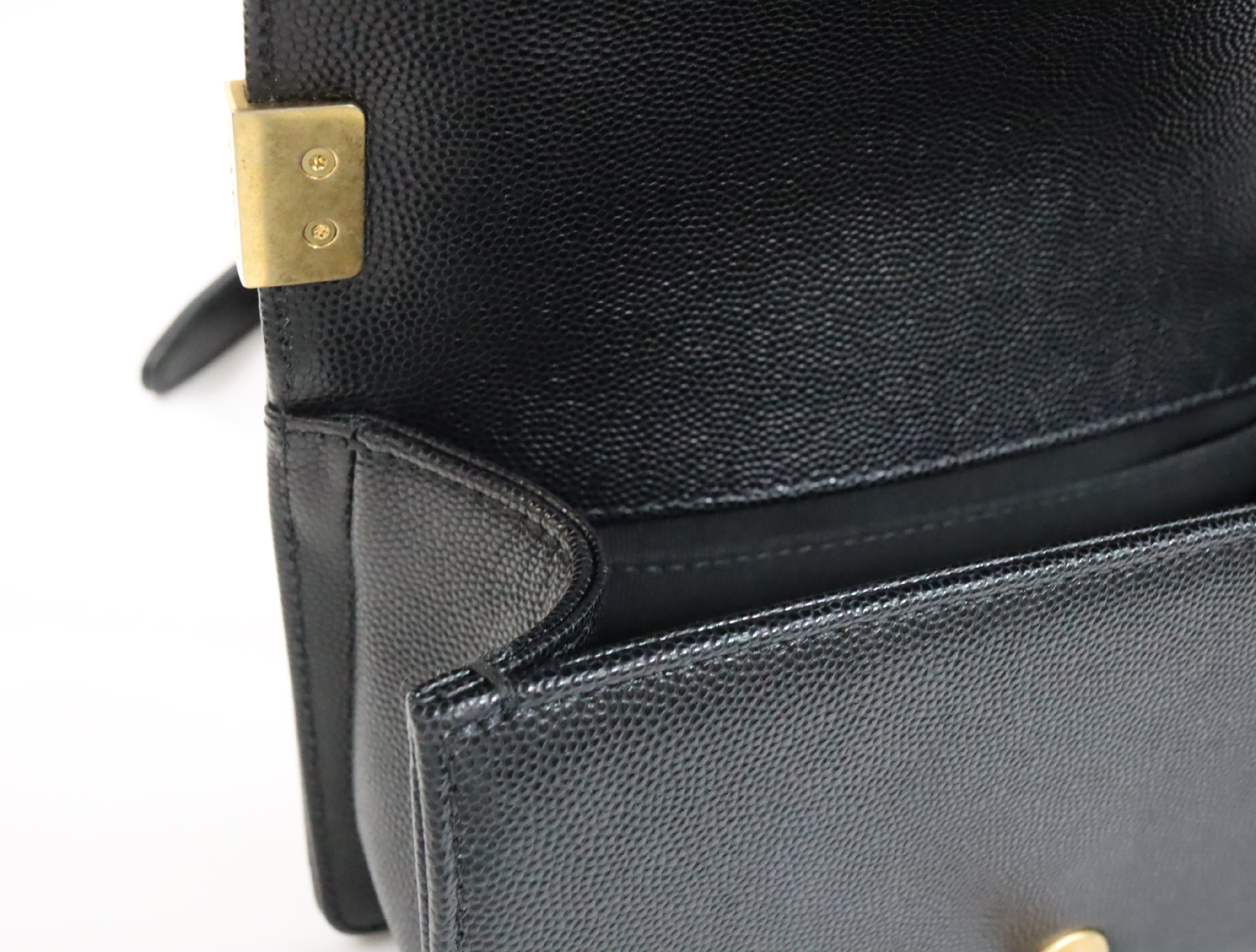 Boy Chanel 20 Small Caviar Skin Chain Shoulder Bag, Black with Gold Hardware and Random Plate Design (A67085) — view 15
