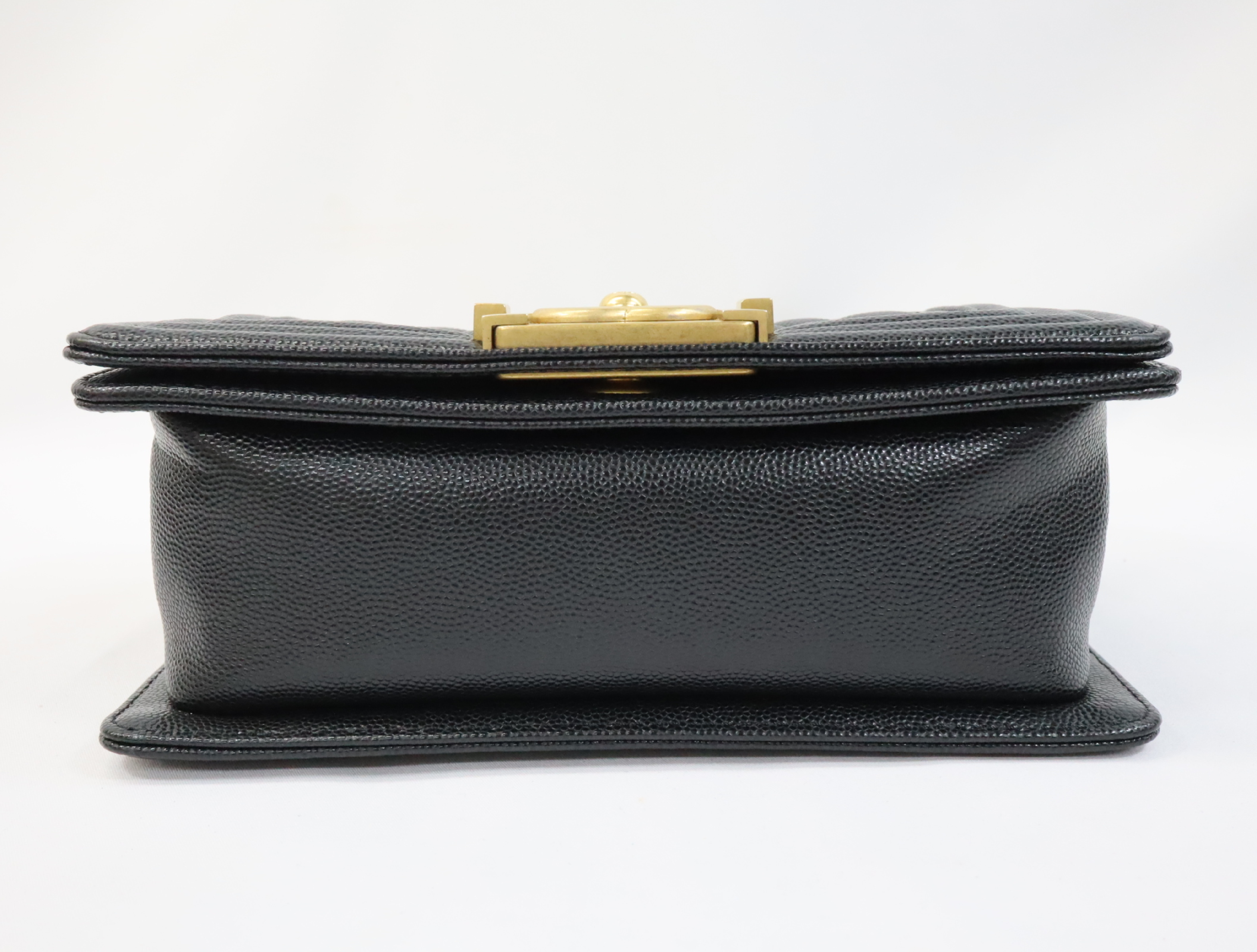 Boy Chanel 20 Small Caviar Skin Chain Shoulder Bag, Black with Gold Hardware and Random Plate Design (A67085) — view 5