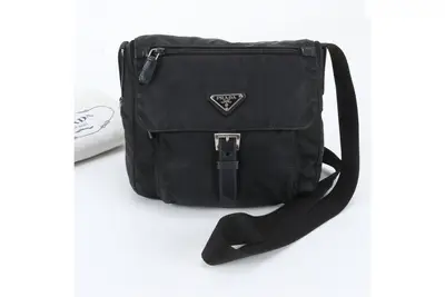 Tessuto Nylon Triangle Logo White Tag Leather Shoulder Bag