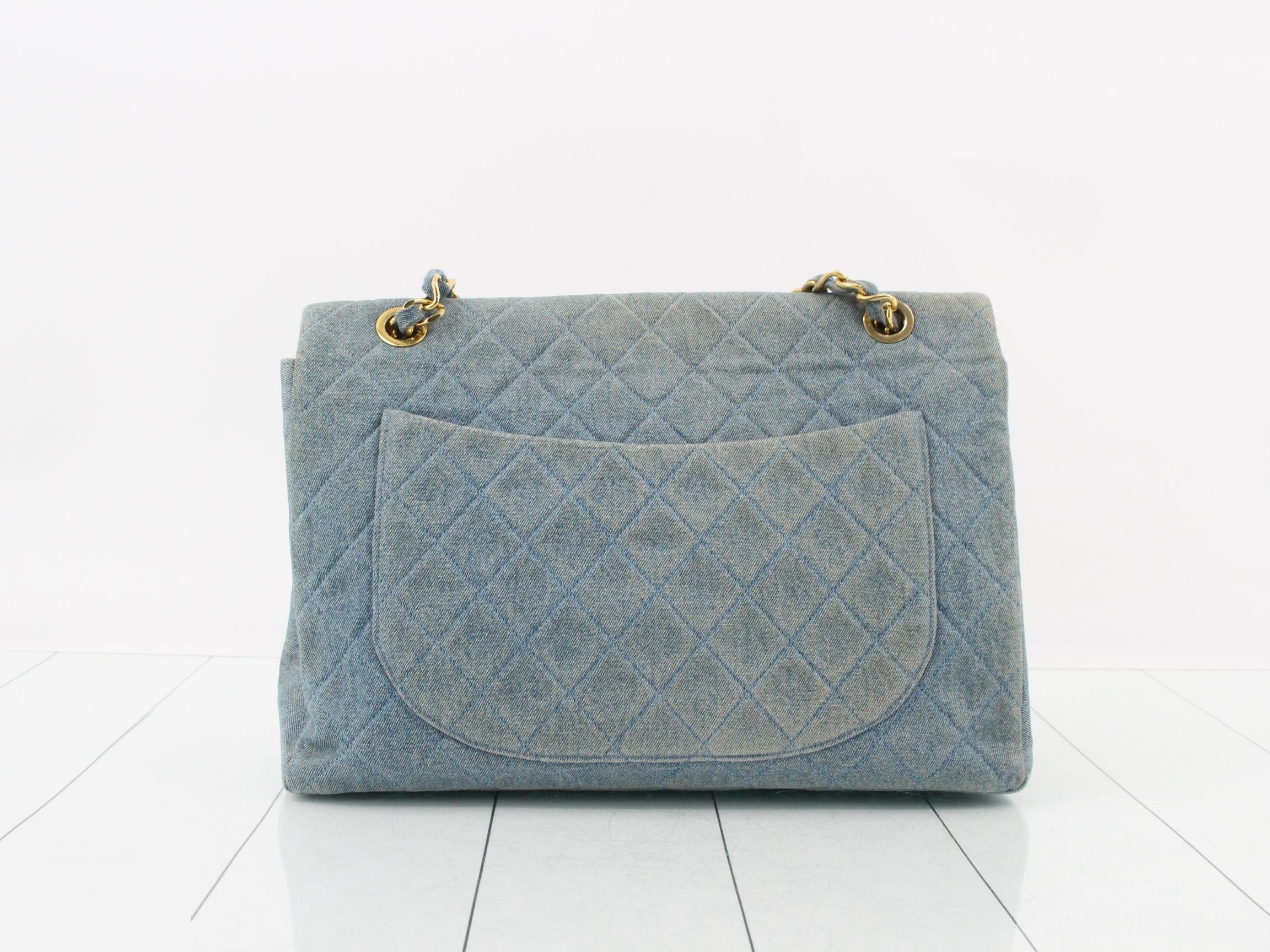 Matelassé 34 Double Chain Shoulder Bag, Denim, Light Blue, Series 1, W34cm — view 2