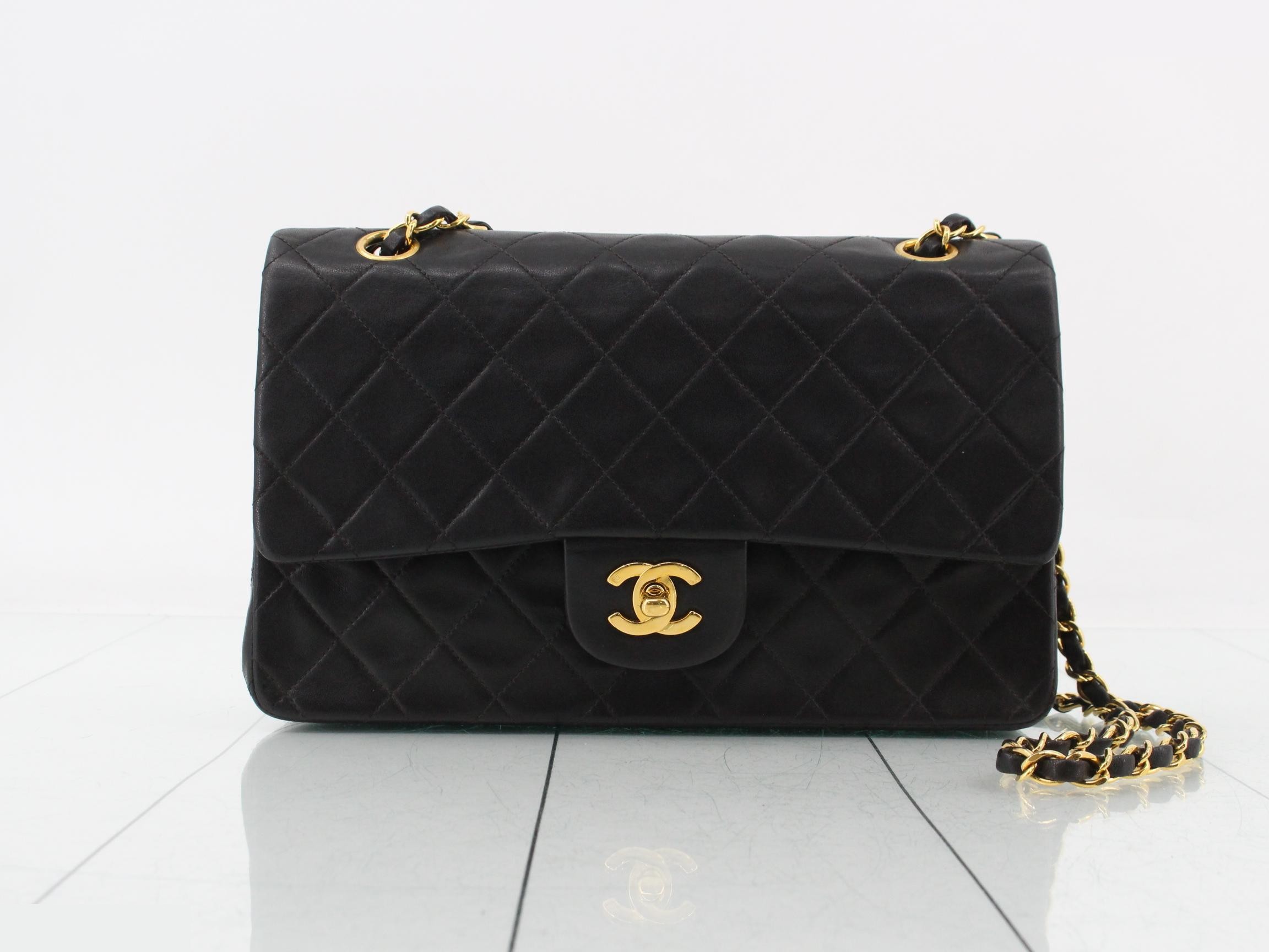 Lambskin Double Flap Chain Shoulder Bag