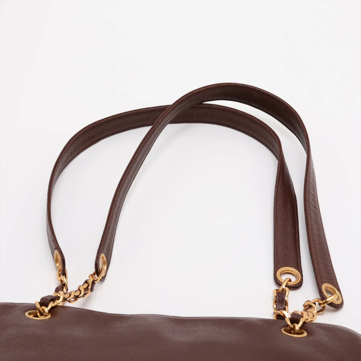 Coco Mark Caviar Skin Chain Tote Bag, Brown with Gold Hardware — view 6