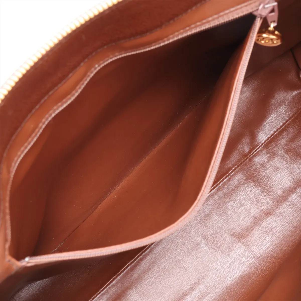 Coco Mark Caviar Skin Chain Tote Bag, Brown with Gold Hardware — view 9