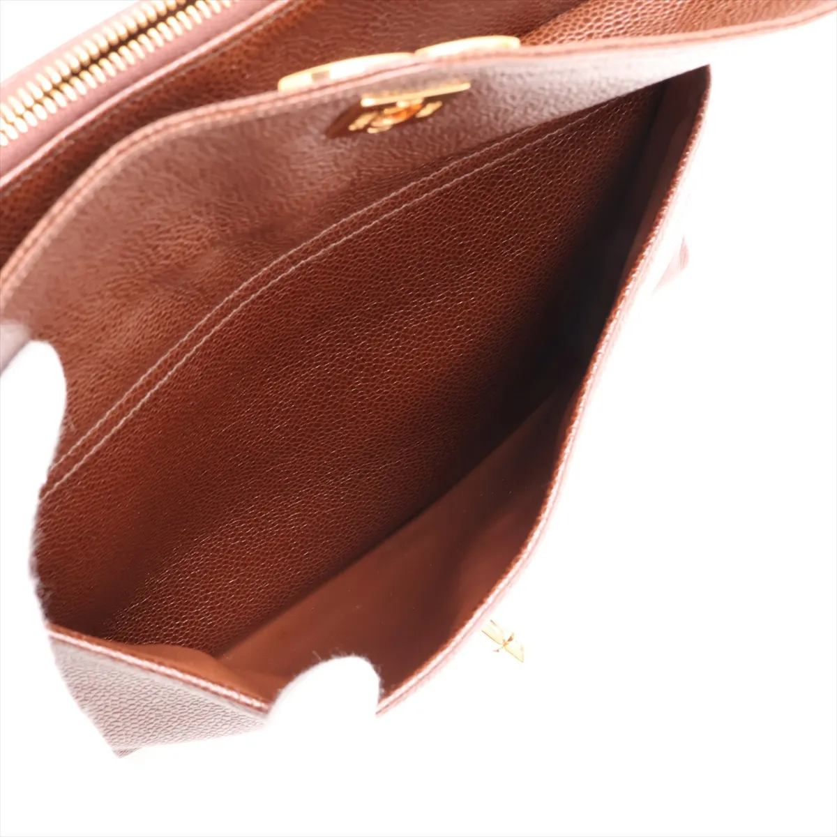 Coco Mark Caviar Skin Chain Tote Bag, Brown with Gold Hardware — view 10