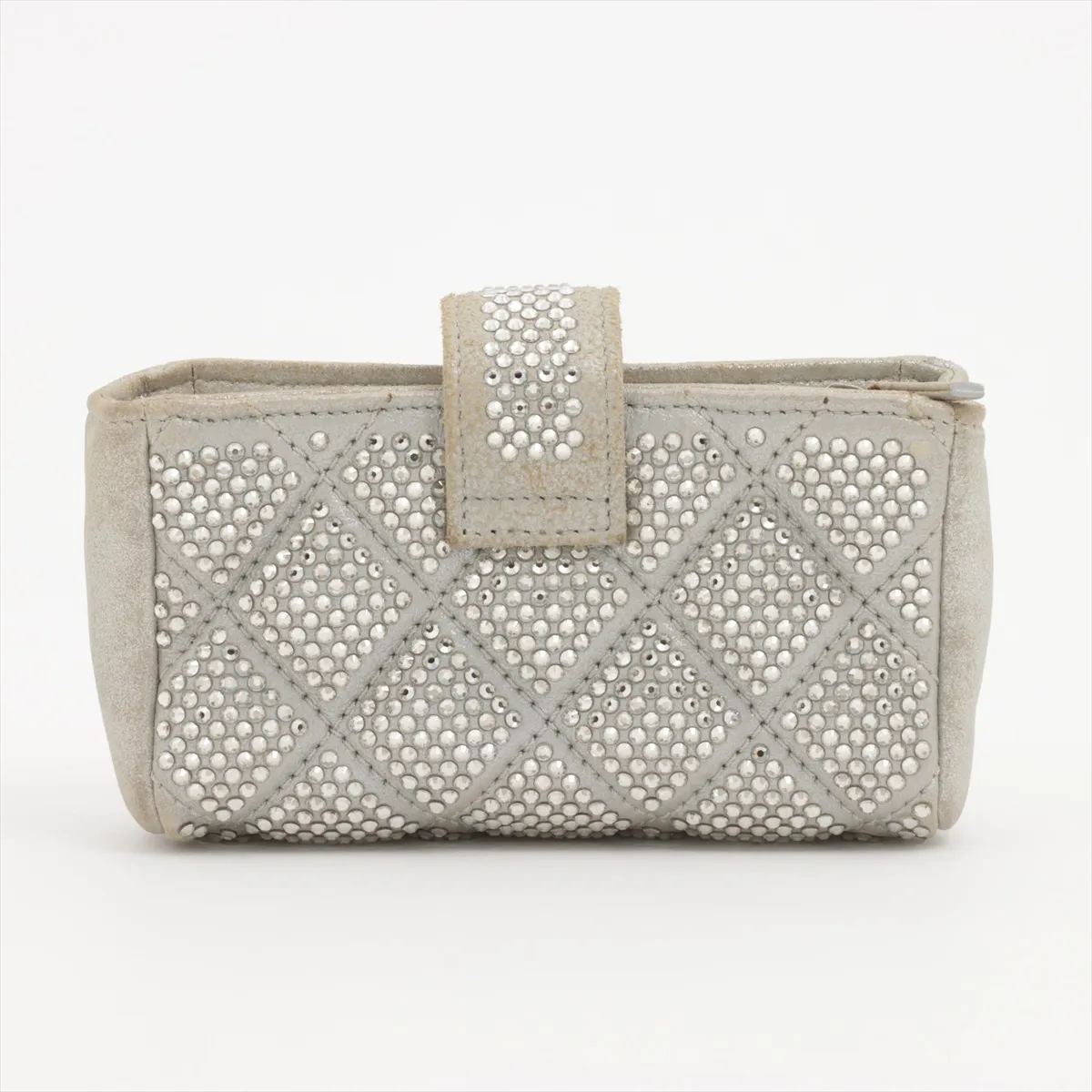 Matelasse Lambskin Pouch Gray Silver Hardware 17000111 Rhinestone Missing — view 2