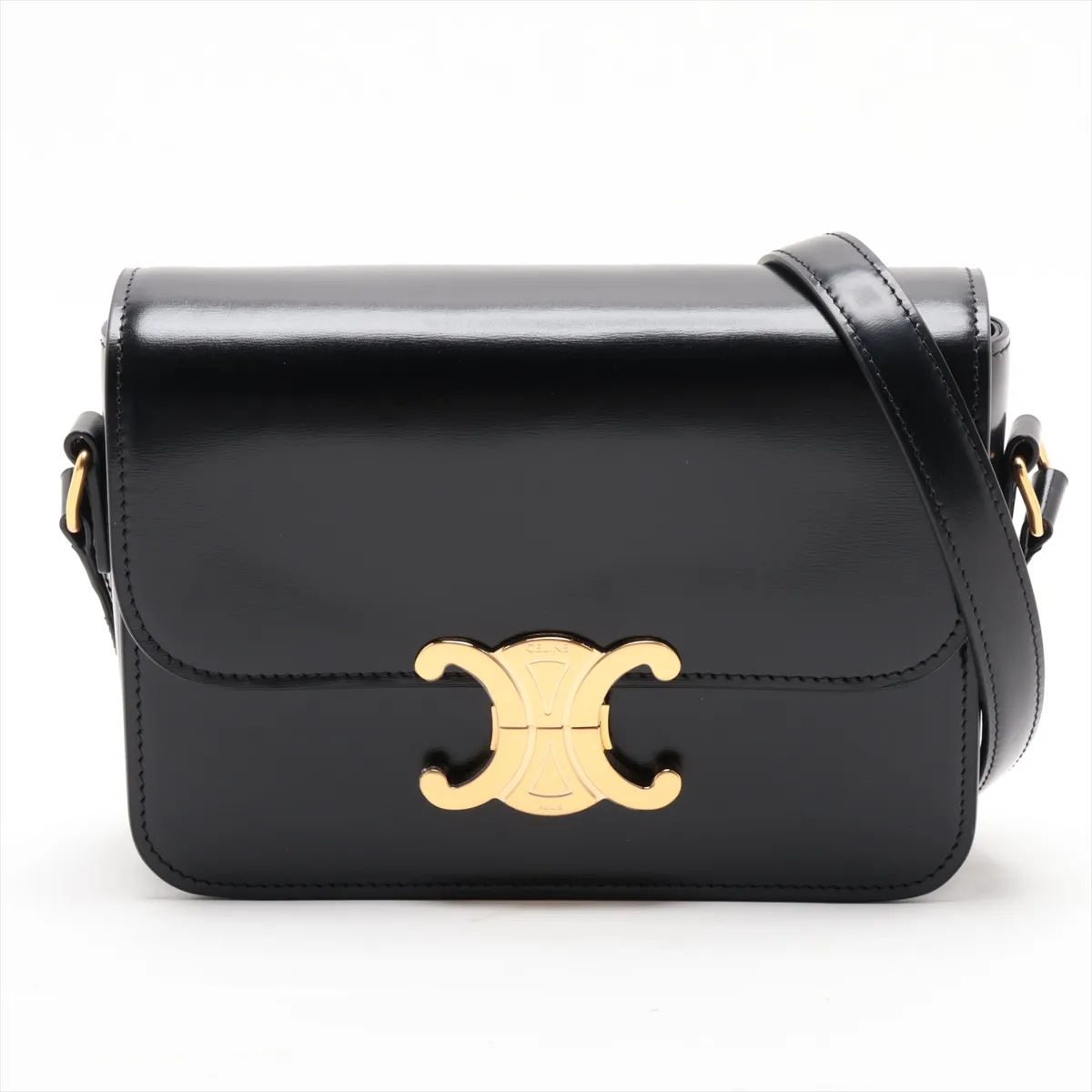 Triomphe Classic Leather Shoulder Bag, Black