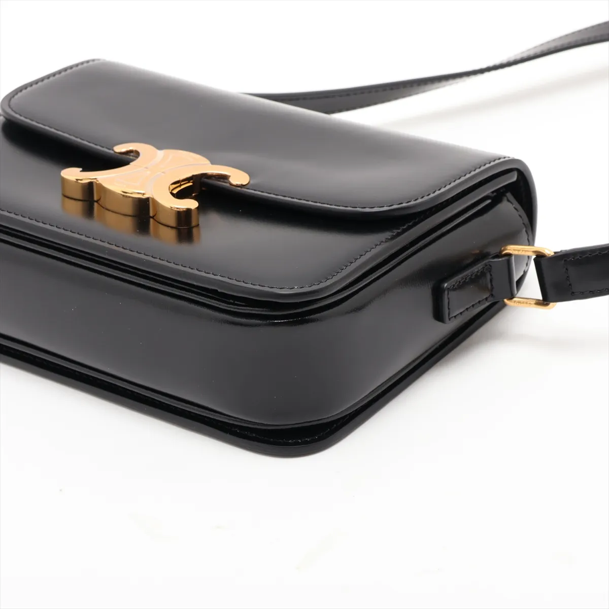Triomphe Classic Leather Shoulder Bag, Black — view 3