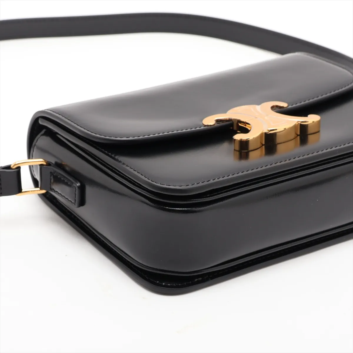 Triomphe Classic Leather Shoulder Bag, Black — view 4