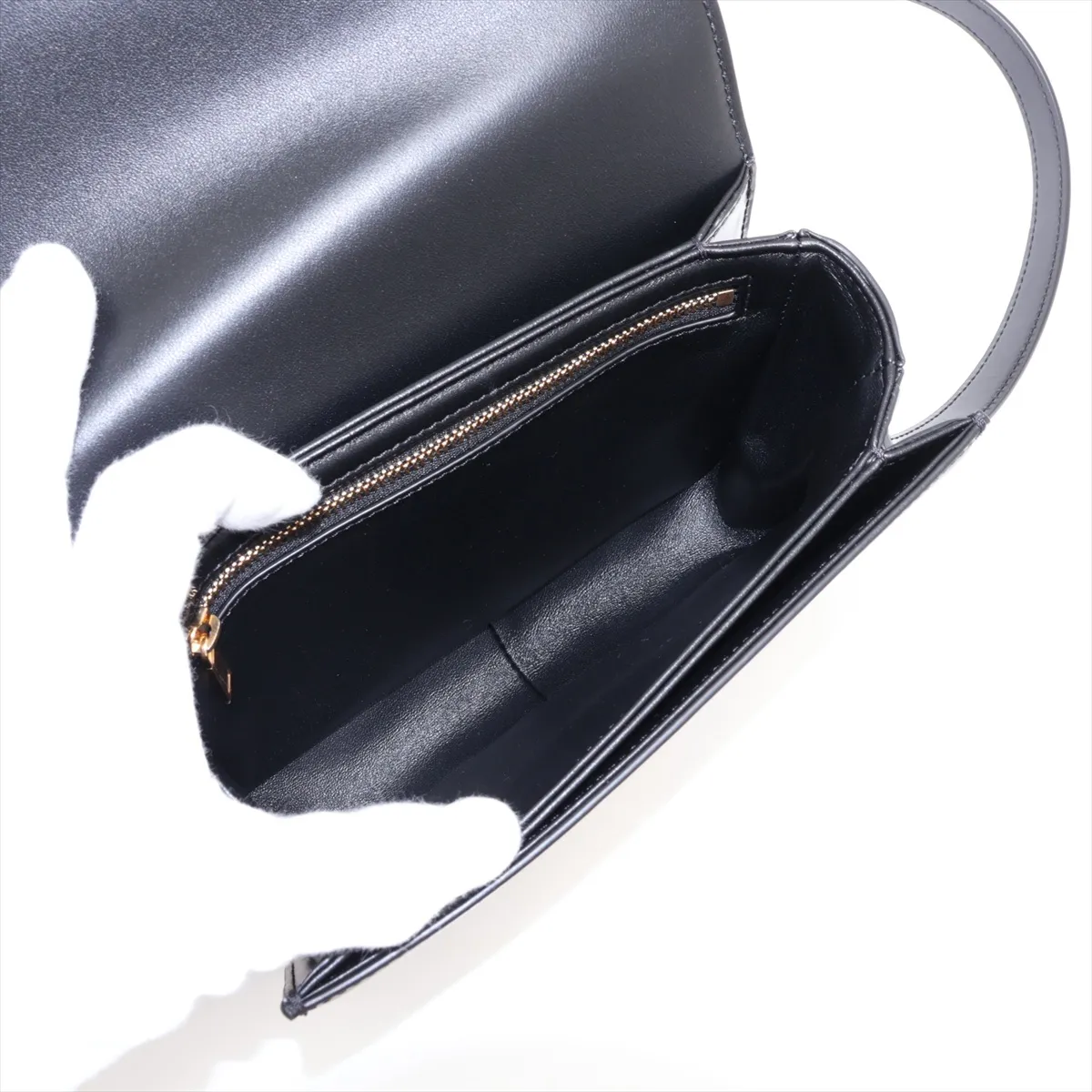 Triomphe Classic Leather Shoulder Bag, Black — view 6