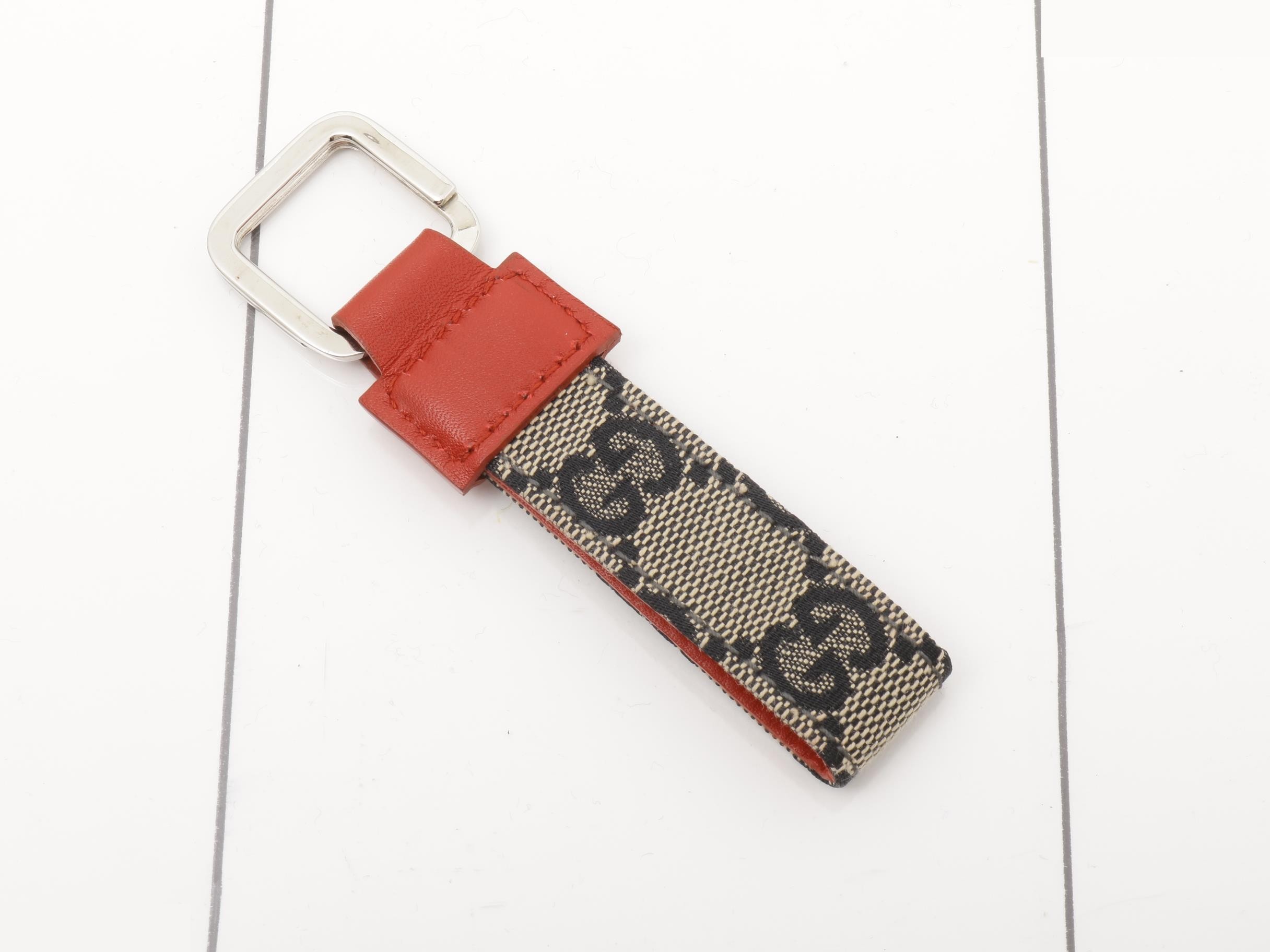 Keychain, GG canvas x leather, square ring — view 2