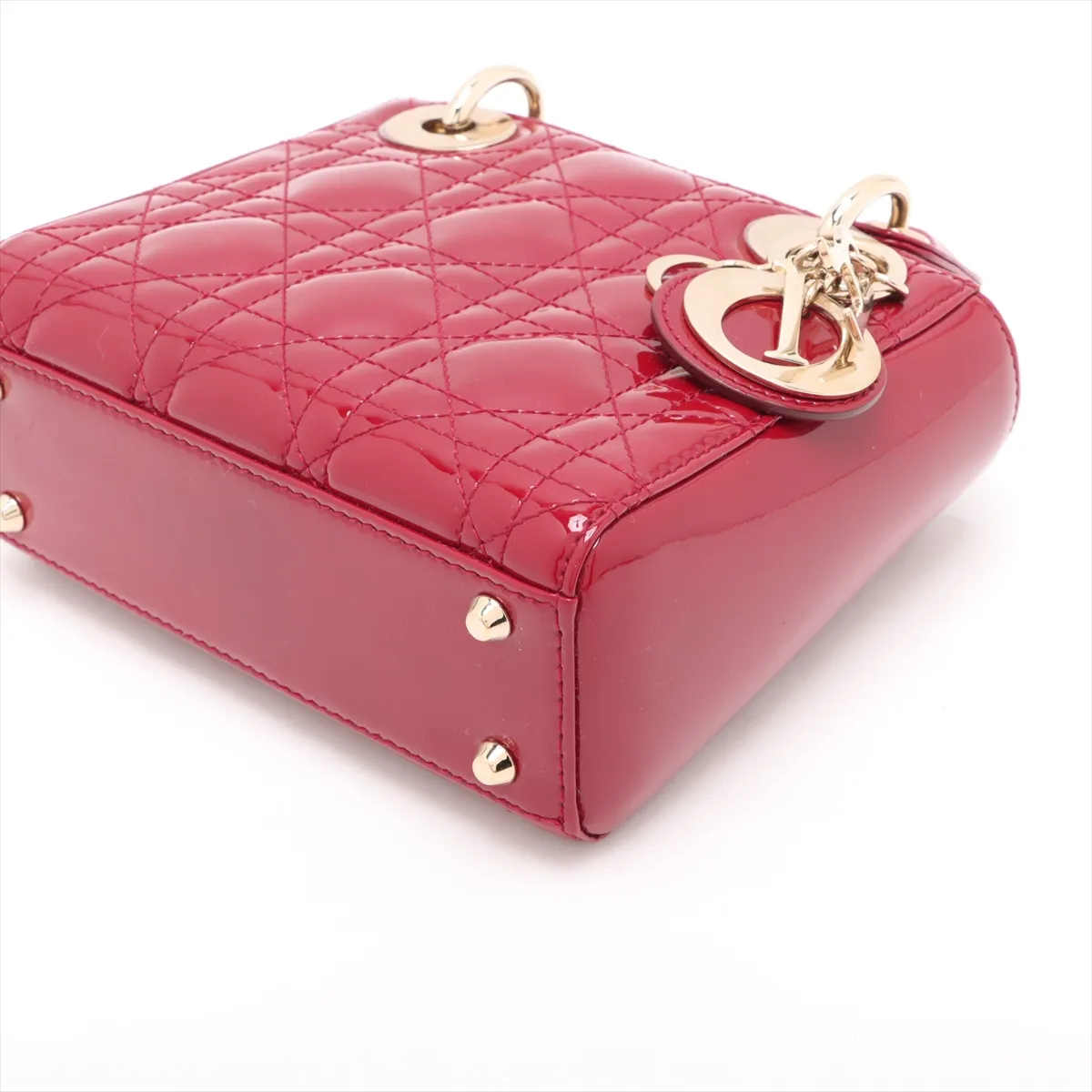 Cannage Lady Dior Mini Patent Leather 2WAY Handbag Red — view 3