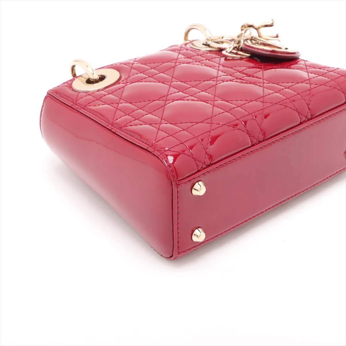 Cannage Lady Dior Mini Patent Leather 2WAY Handbag Red — view 4