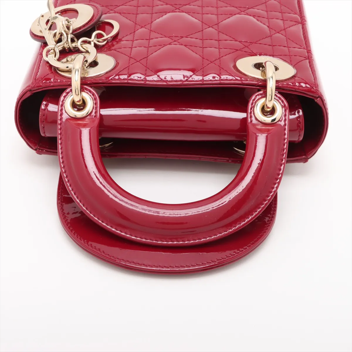 Cannage Lady Dior Mini Patent Leather 2WAY Handbag Red — view 5