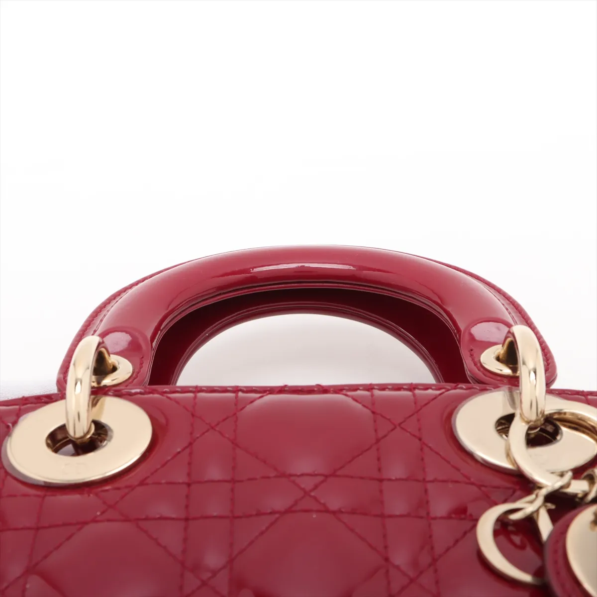 Cannage Lady Dior Mini Patent Leather 2WAY Handbag Red — view 6