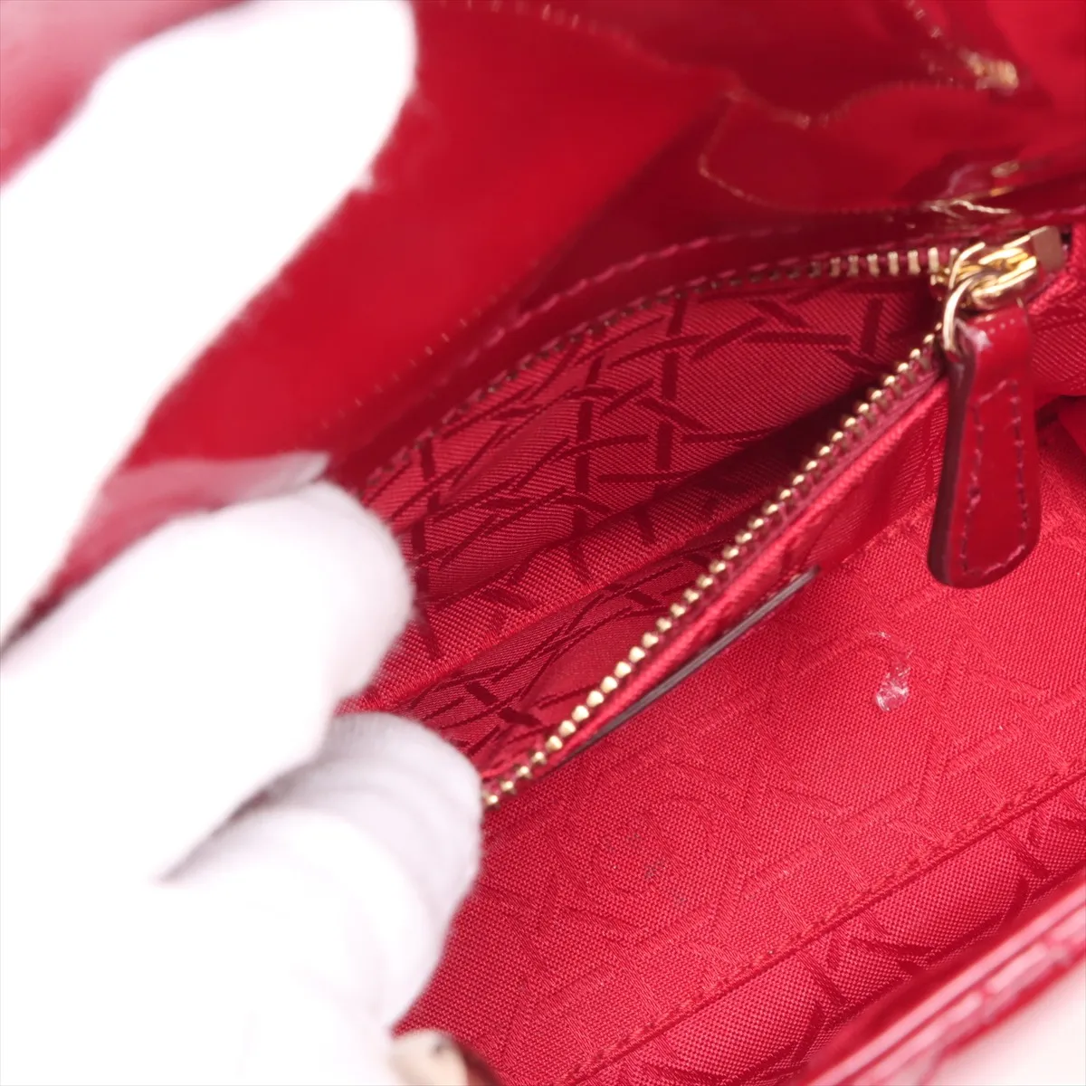 Cannage Lady Dior Mini Patent Leather 2WAY Handbag Red — view 9